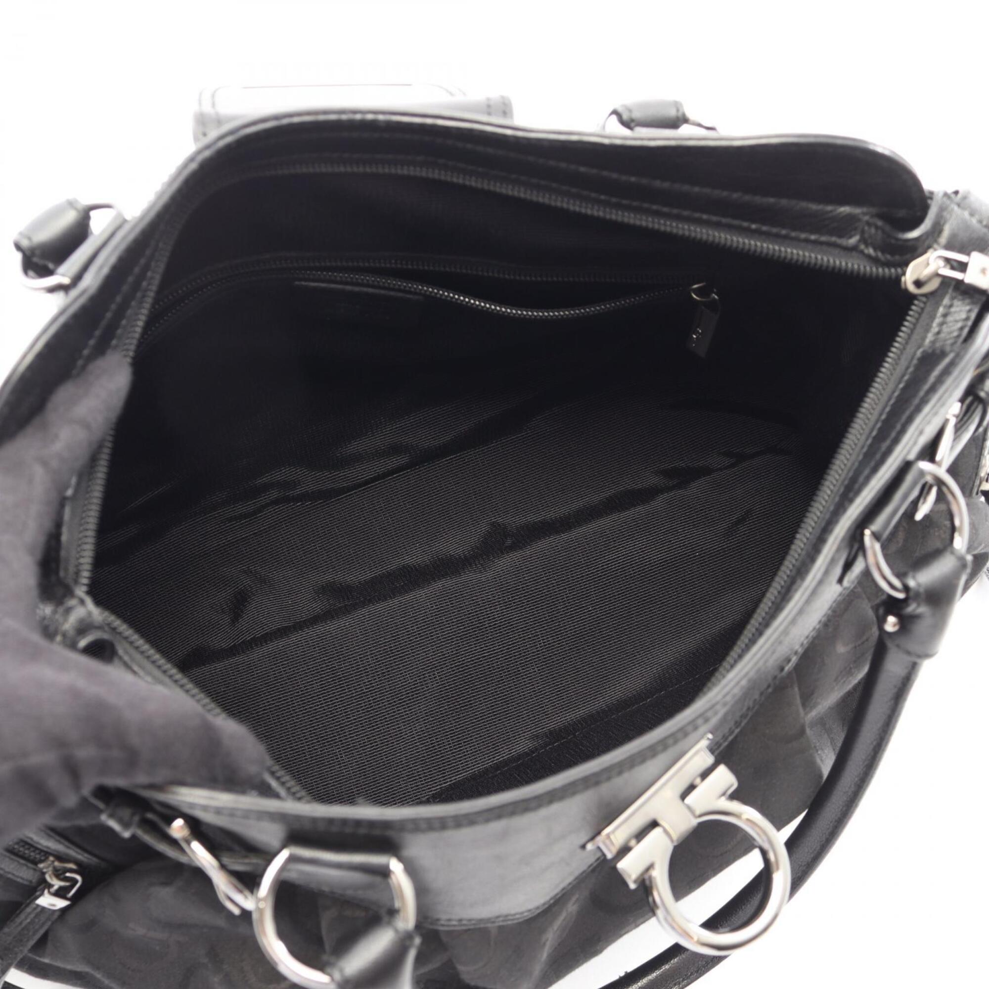 Salvatore Ferragamo Black Canvas Leather Handbag Tote Bag (Pre-Owned)