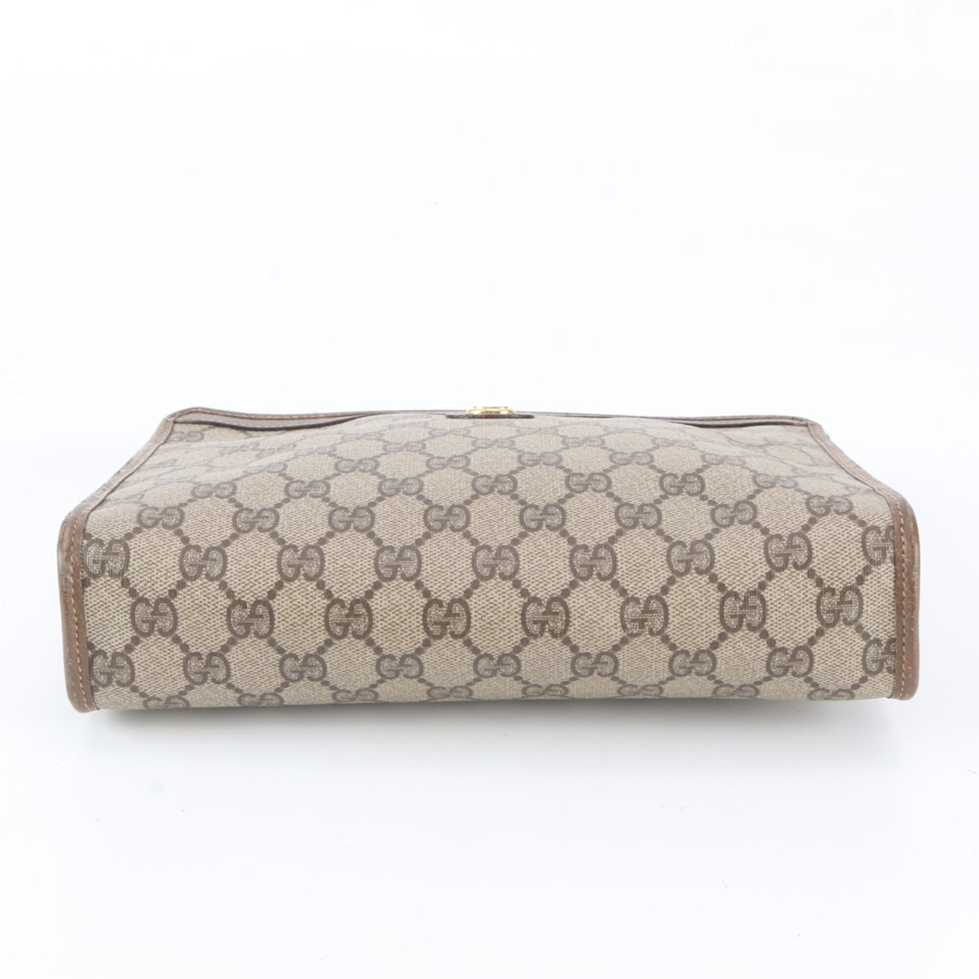Gucci Brown Leather Coated Canvas Clutch Bag Pouch (Pre-Owned)