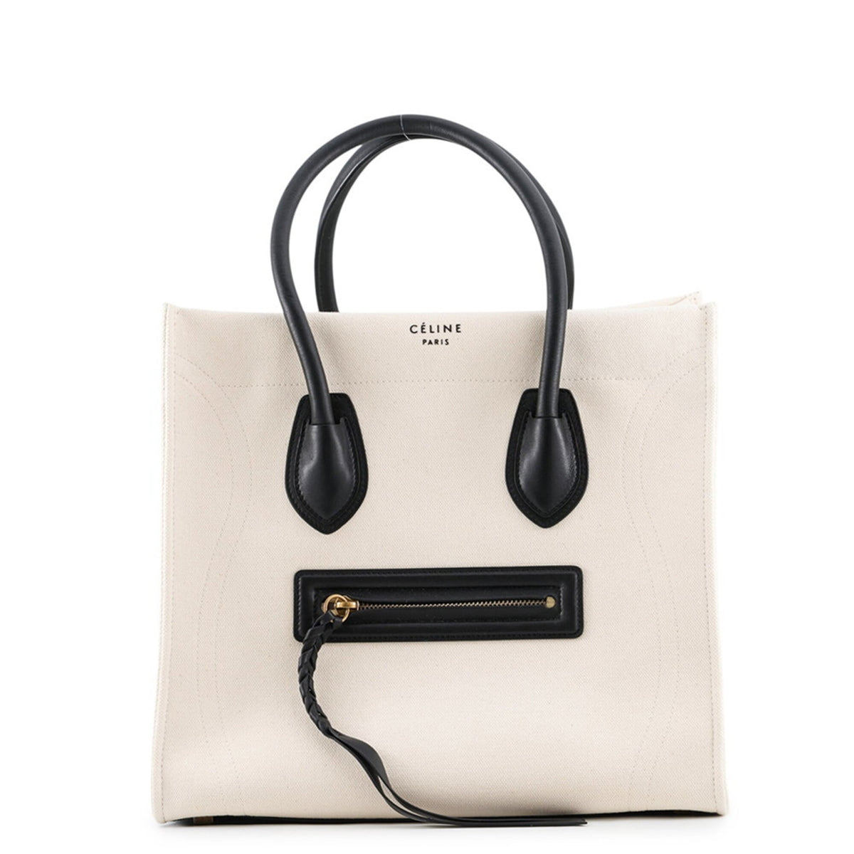 Celine Black Canvas Leather Handbag Tote Bag (Pre-Owned)