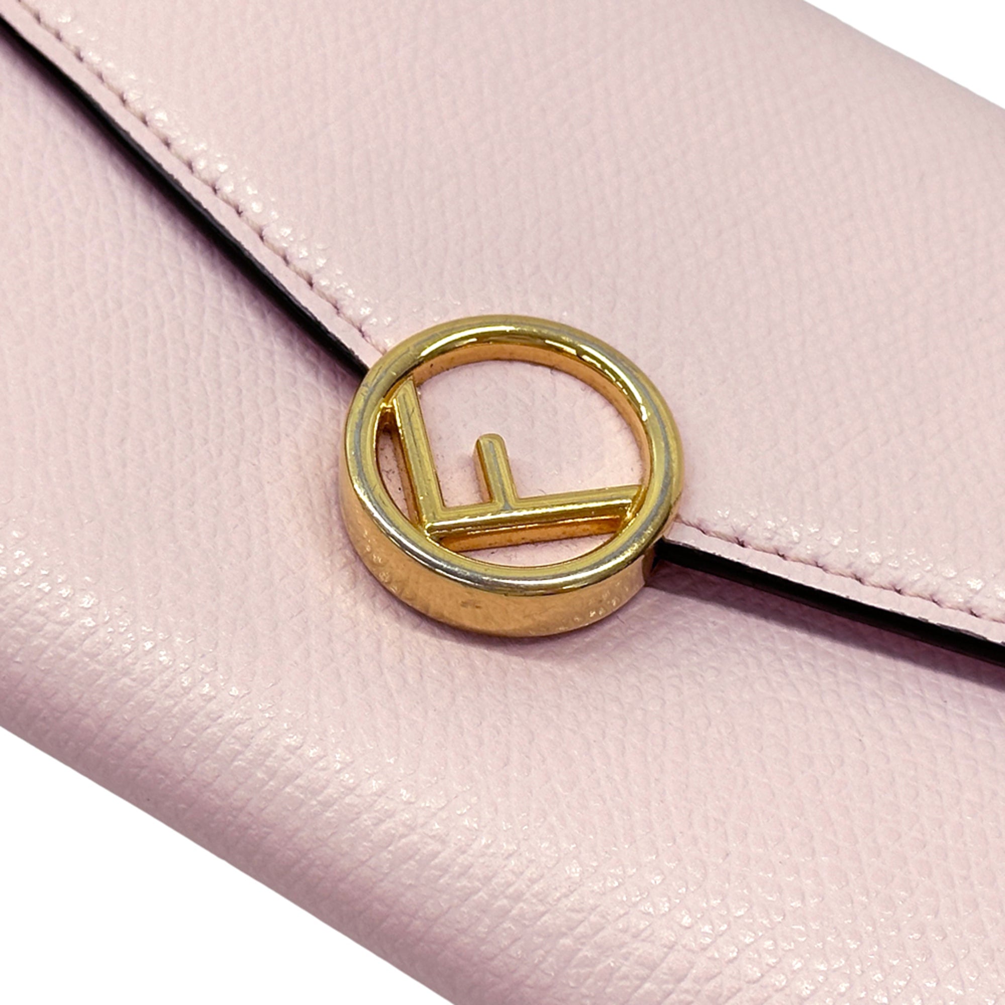 Fendi Gold Pink Leather Long Wallet (Bi-Fold) (Pre-Owned)
