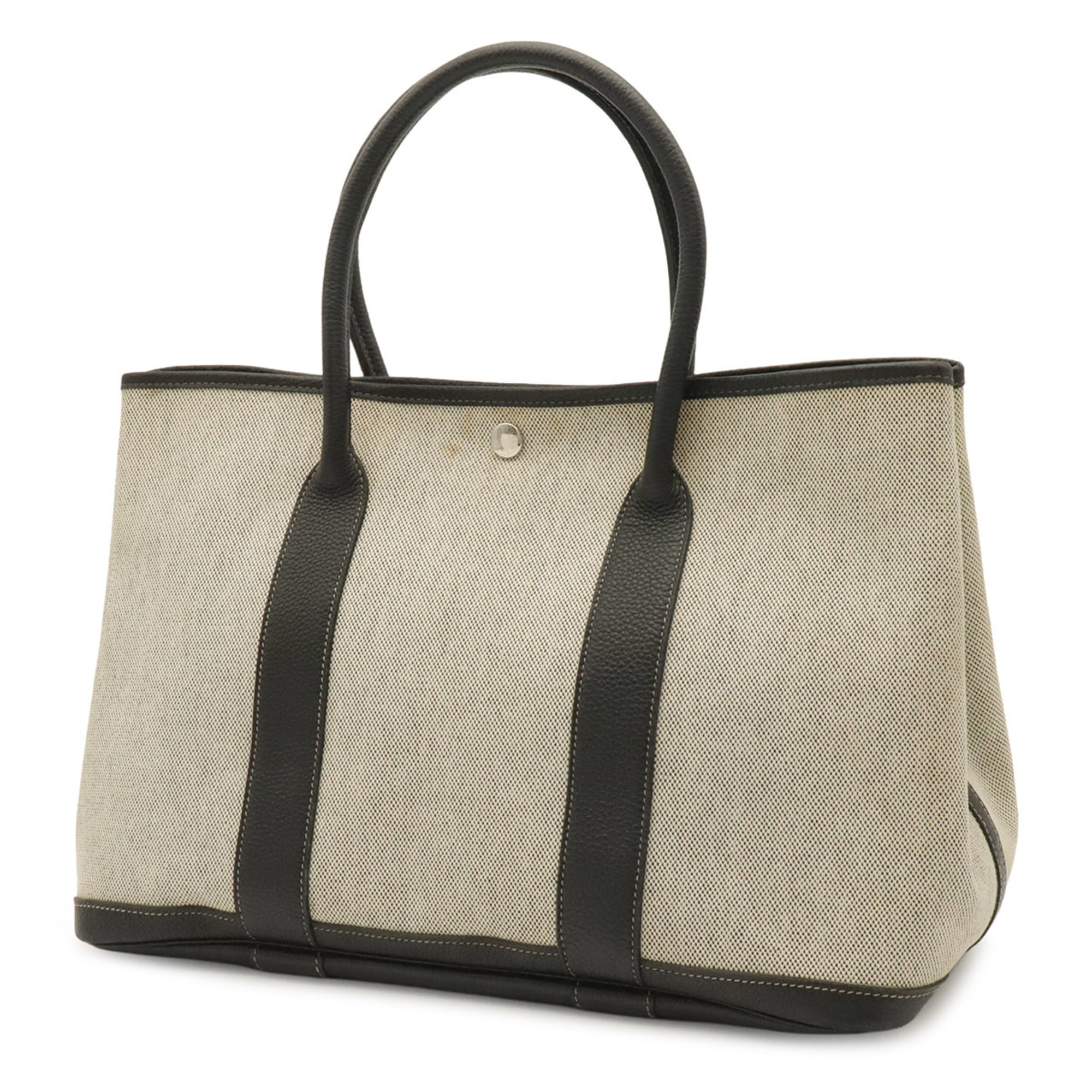 Hermes Black Gray White Toile H Leather Handbag Tote Bag (Pre-Owned)