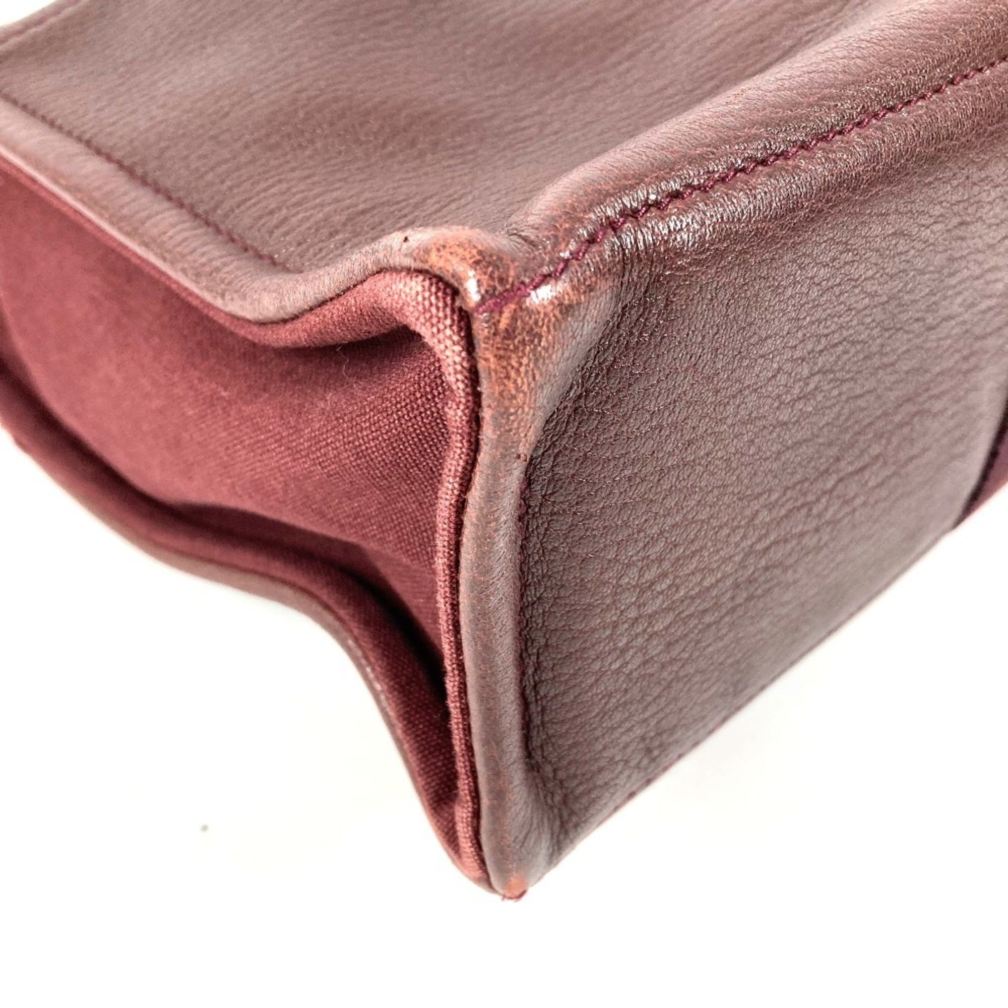 Hermes Wine Cotton Leather Handbag Tote Bag (Pre-Owned)