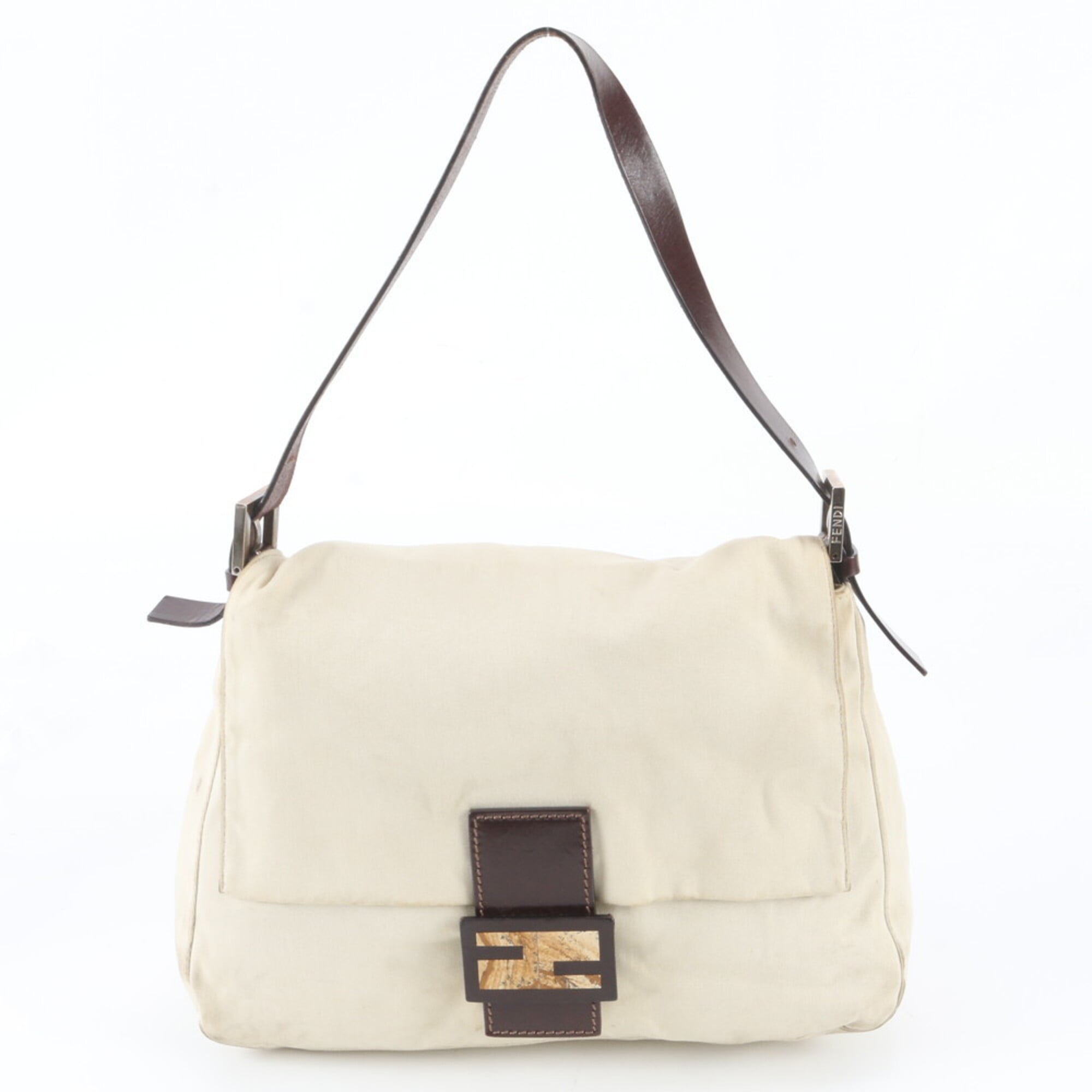Fendi Beige Brown Leather Canvas Handbag Shoulder Bag (Pre-Owned)
