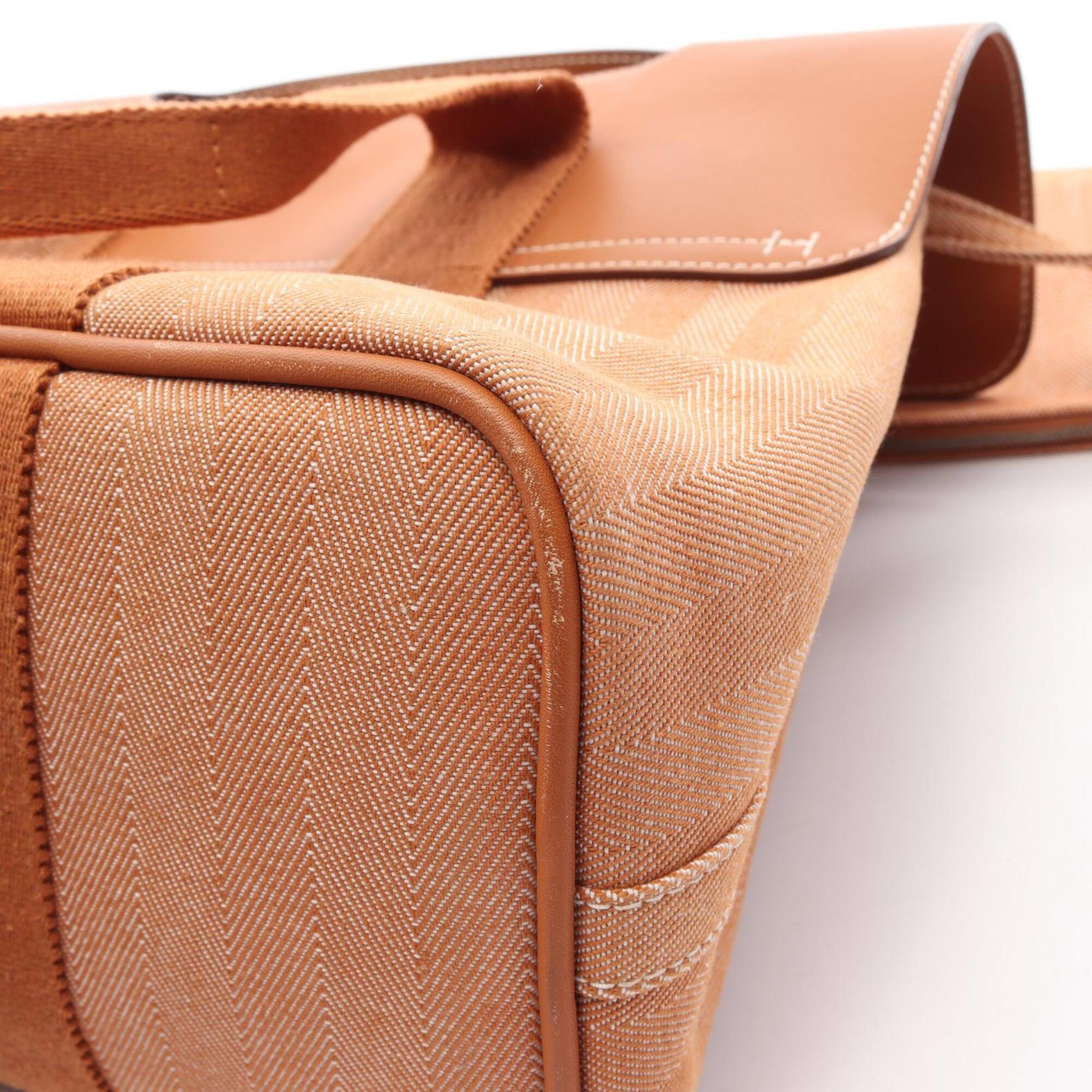 Hermes Brown Toile Chevron Swift Leather Handbag (Pre-Owned)