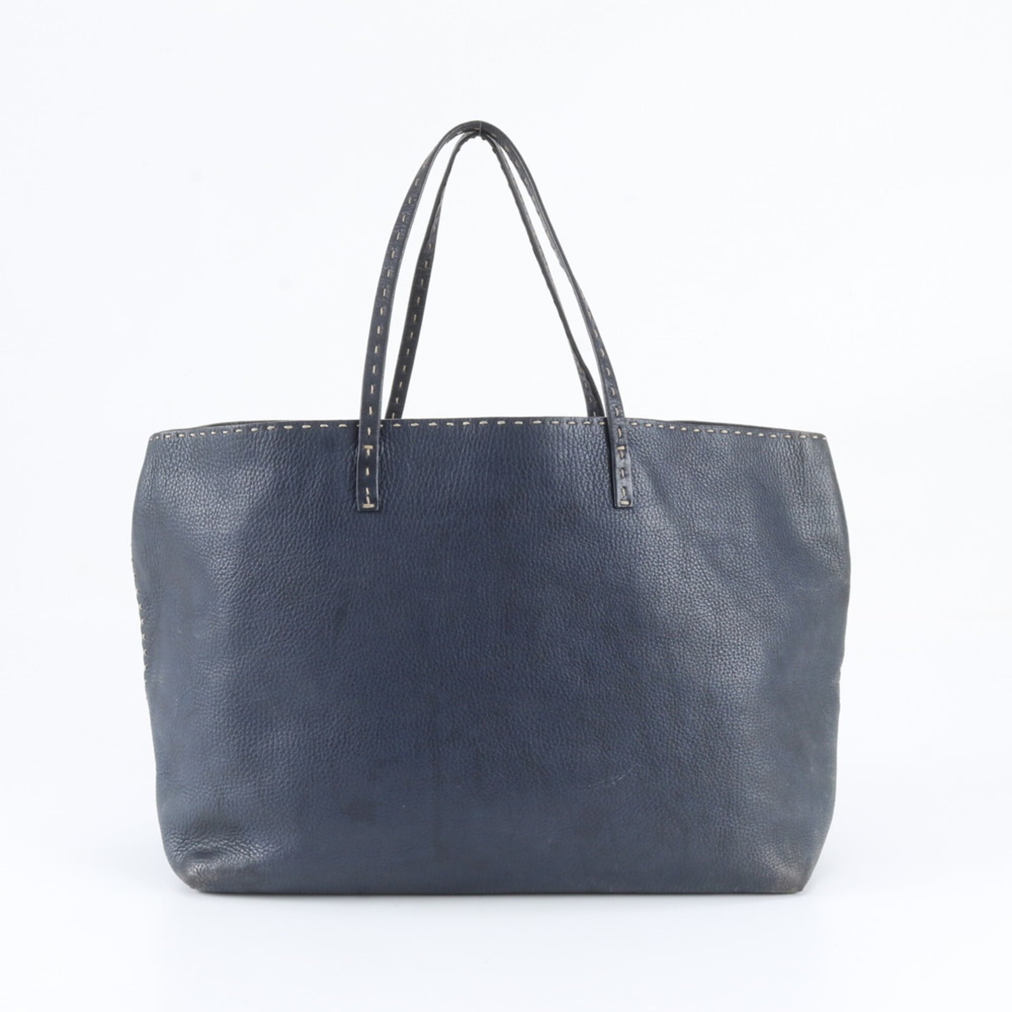 Fendi Navy Leather Shoulder Bag Tote Bag (Pre-Owned)
