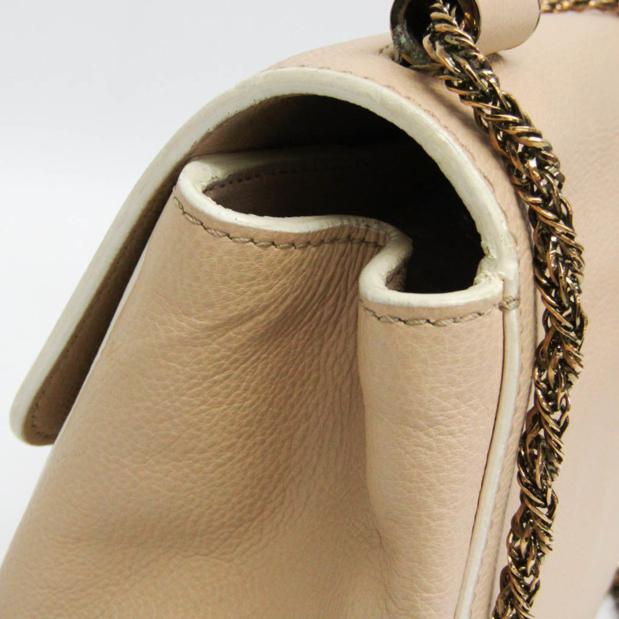 Chloe Elsie Chain Shoulder Bag Leather Beige Leather Shoulder Bag Bag (Pre-Owned)