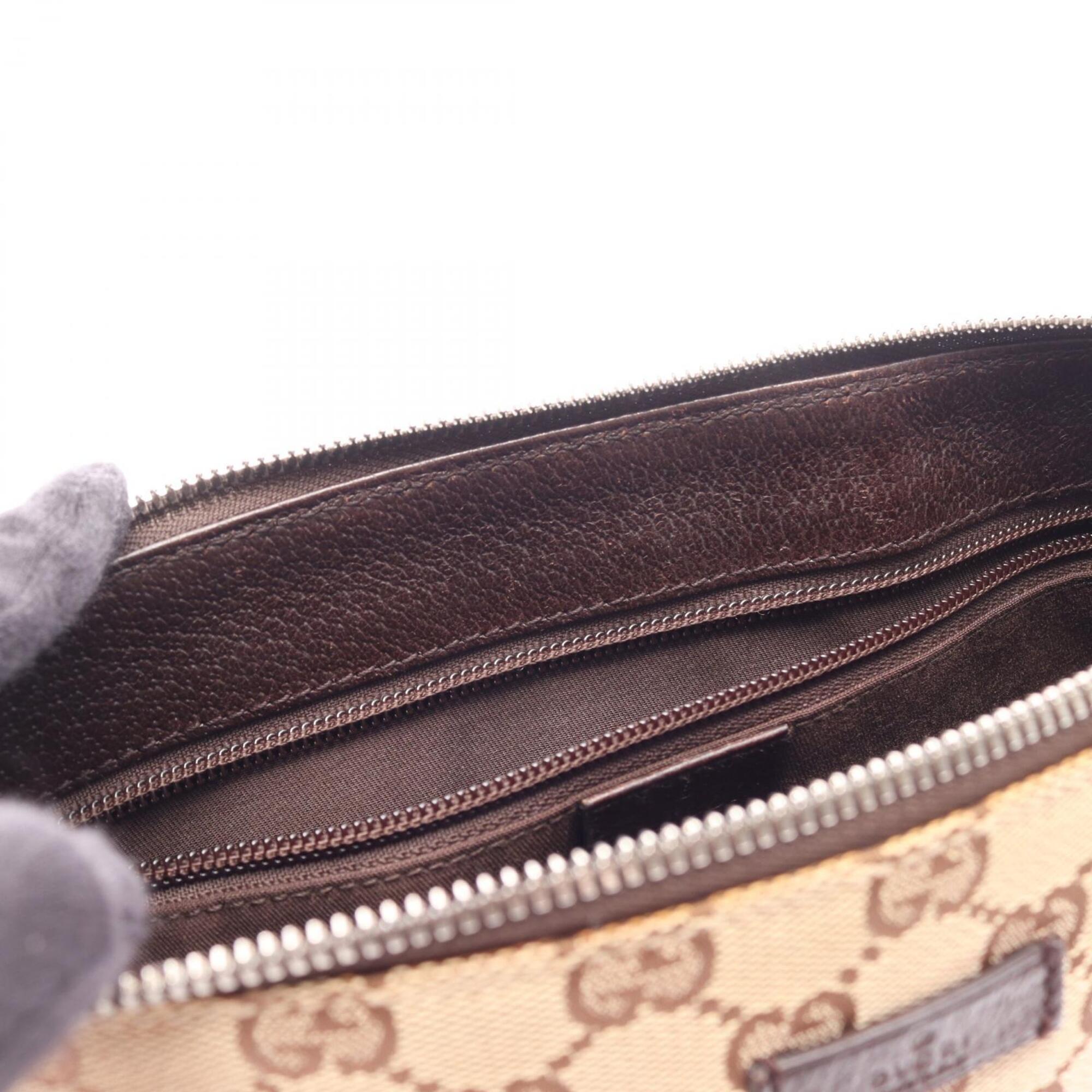 Gucci Beige Brown Canvas Leather Shoulder Bag (Pre-Owned)