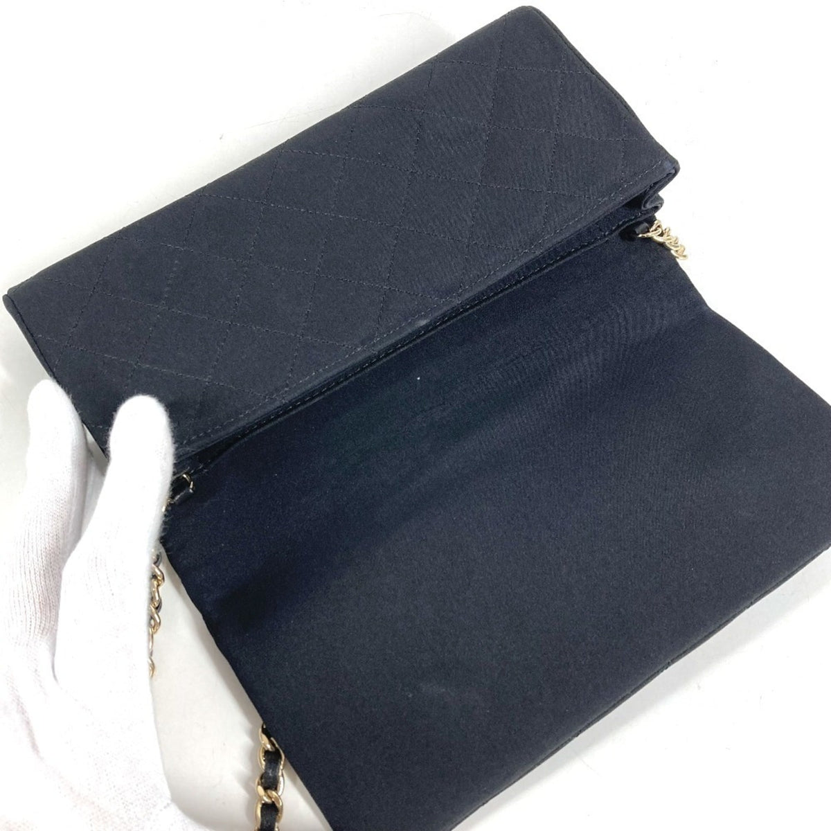 Chanel Black Satin Handbag Shoulder Bag (Pre-Owned)