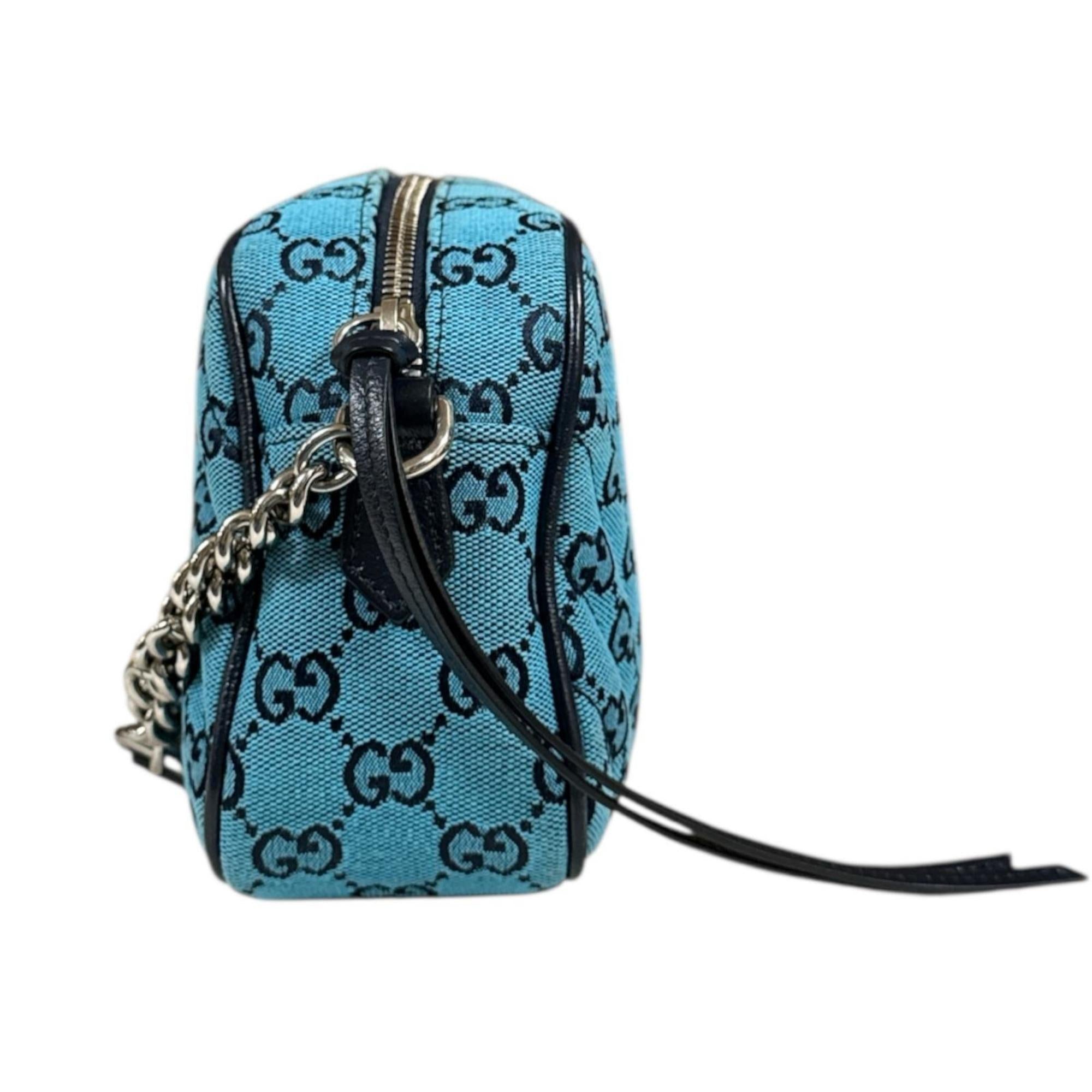Gucci Gg Marmont Blue Navy Canvas Leather Shoulder Bag (Pre-Owned)