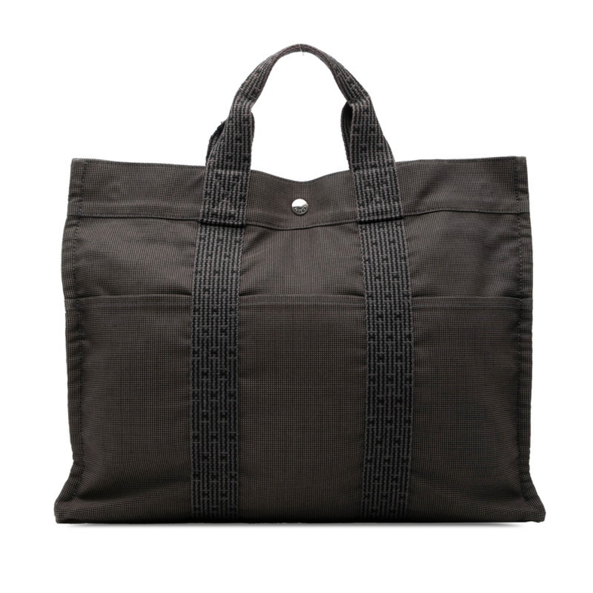 Hermes Her Line Black Gray Canvas Handbag Tote Bag (Pre-Owned)