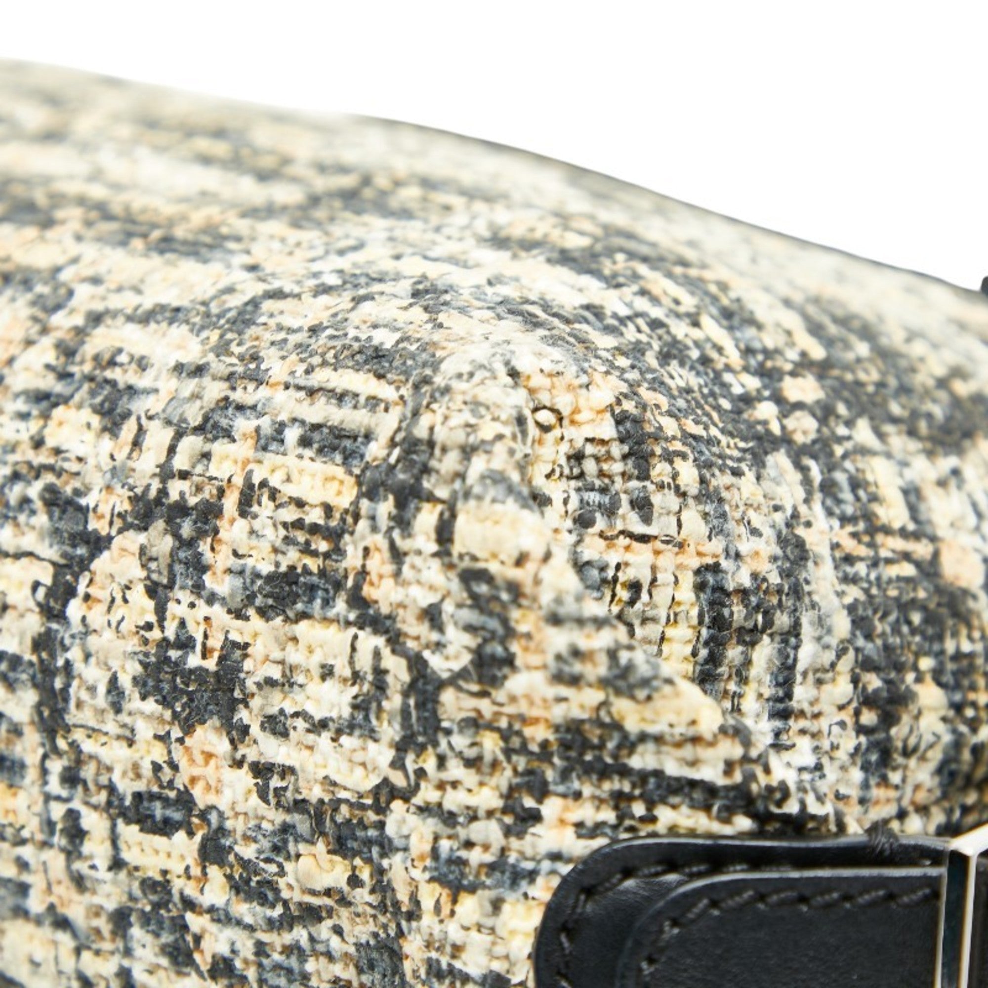 Chanel Beige Black Tweed Leather Handbag Shoulder Bag (Pre-Owned)