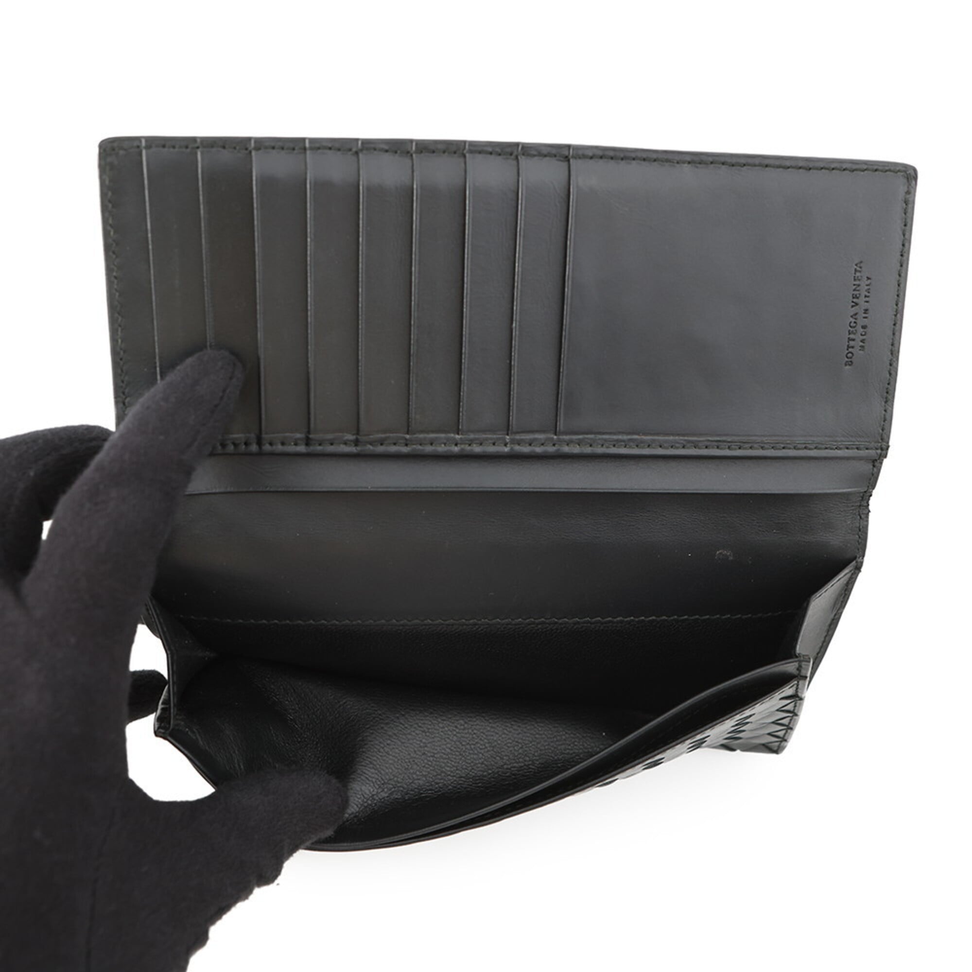 Bottega Veneta Black Leather Long Wallet (Bi-Fold) (Pre-Owned)