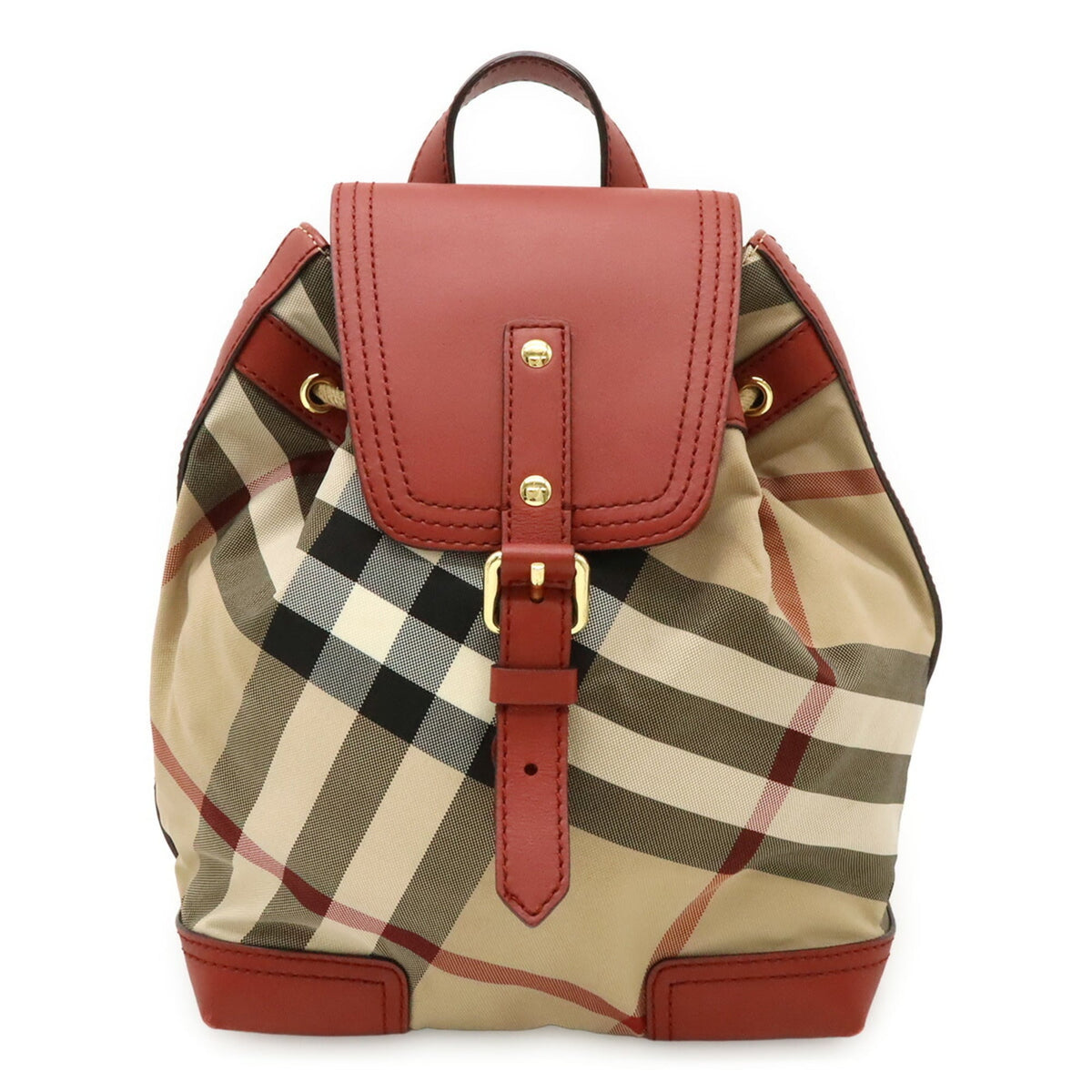 Burberry House Check Beige Red Color Nylon Leather Backpack (Pre-Owned)