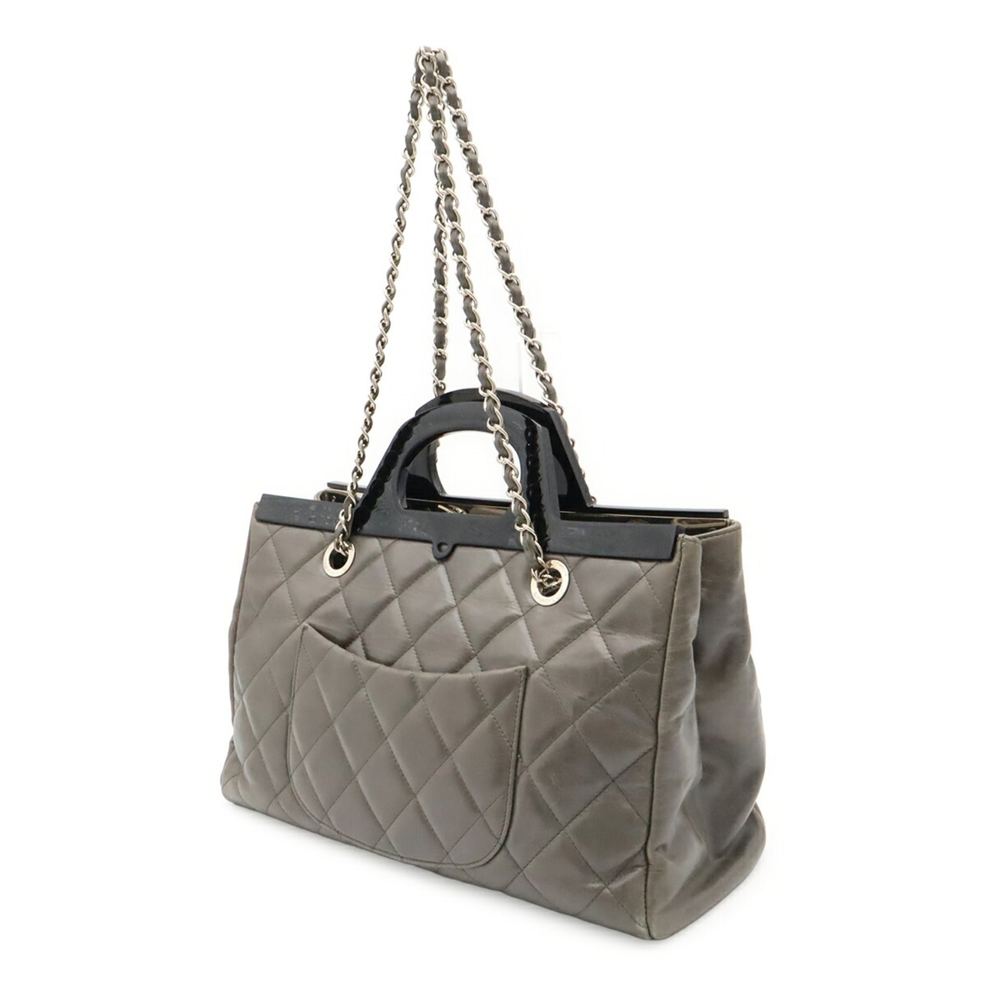 Chanel Black Gray Leather Handbag Shoulder Bag (Pre-Owned)