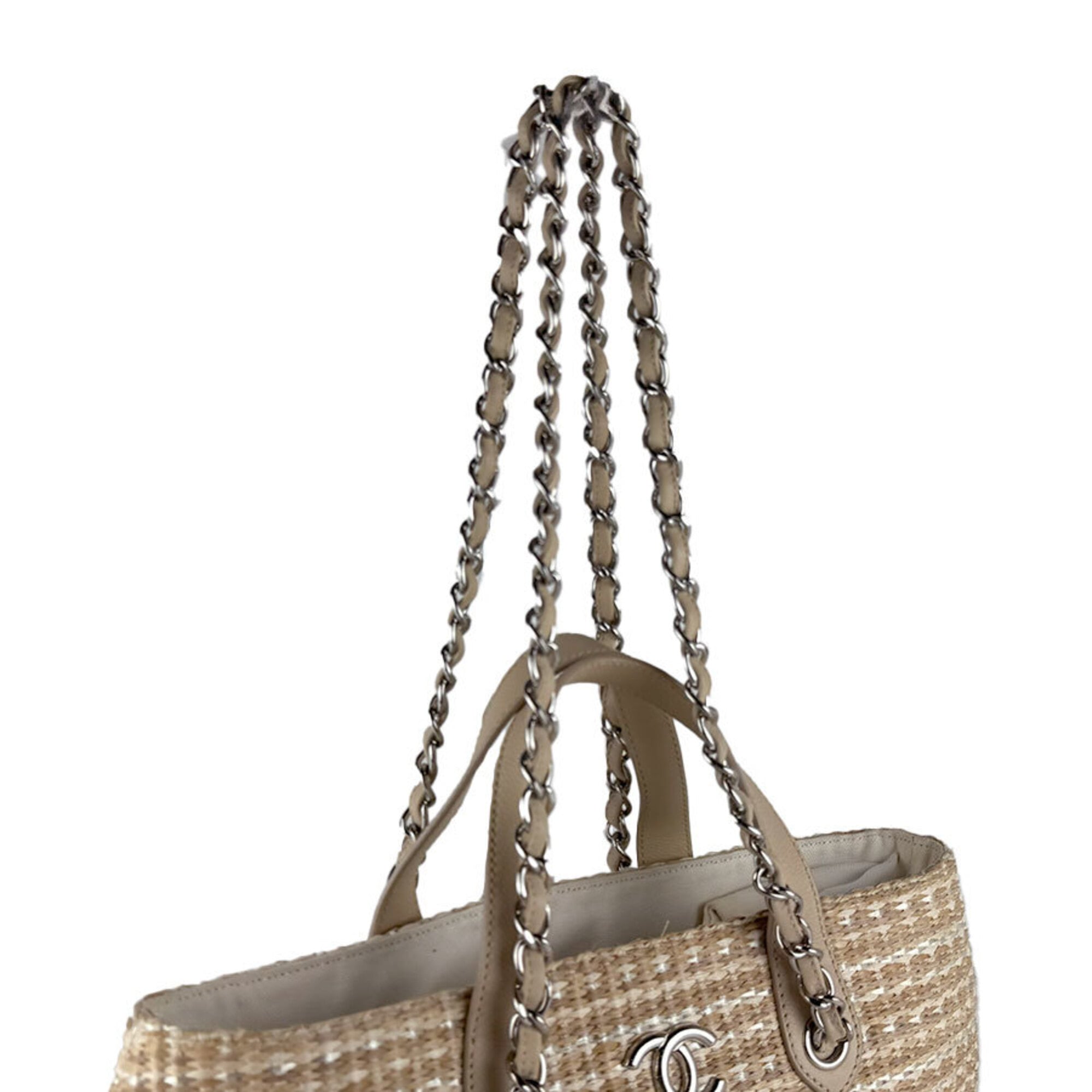 Chanel Light Beige Raffia Leather Handbag Shoulder Bag (Pre-Owned)