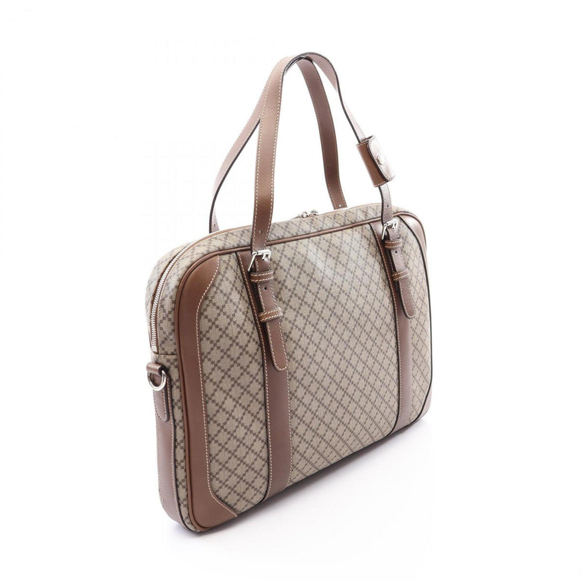 Gucci Beige Brown Coated Canvas Leather Briefcase Handbag (Pre-Owned)
