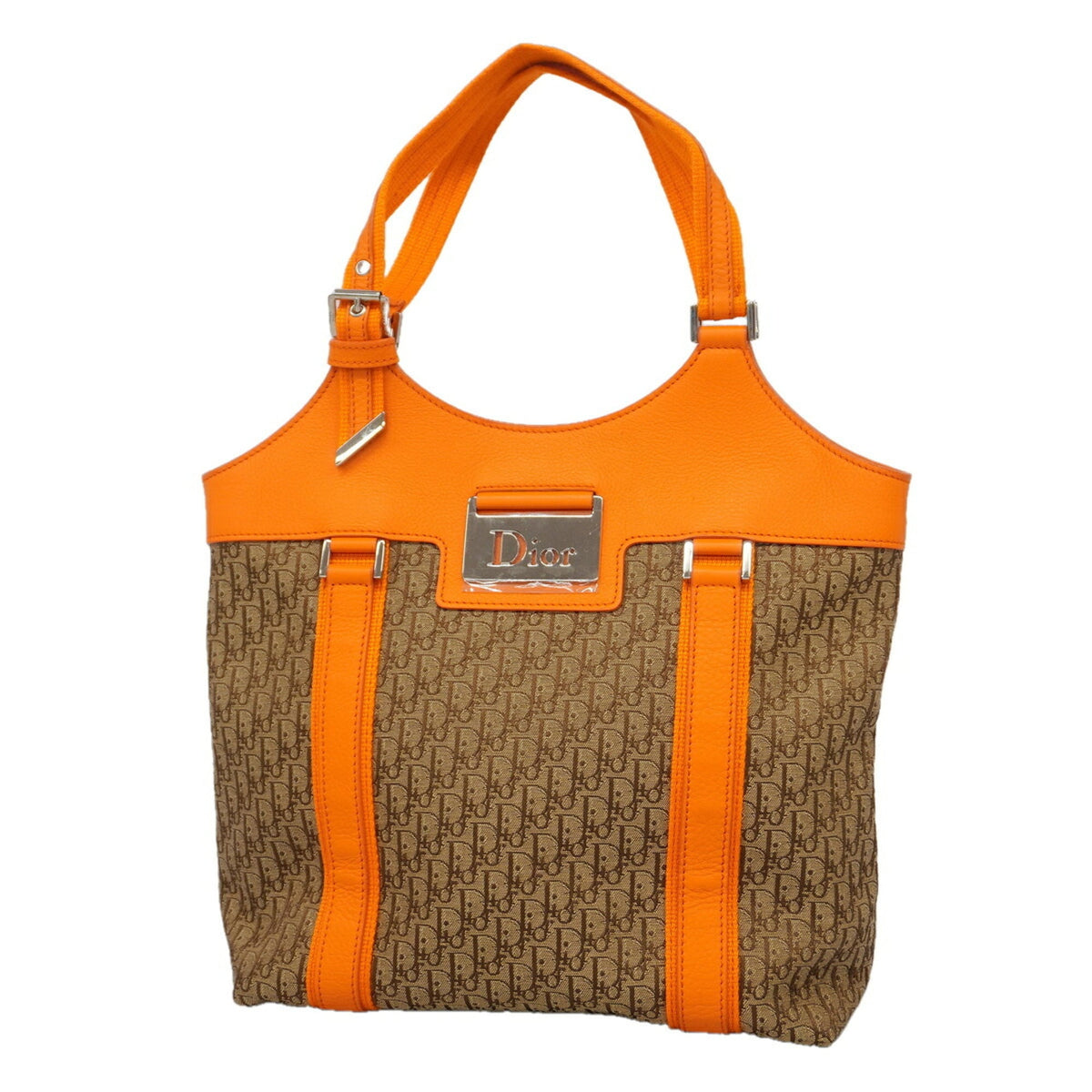 Christian Dior Brown Orange Canvas Leather Handbag (Pre-Owned)
