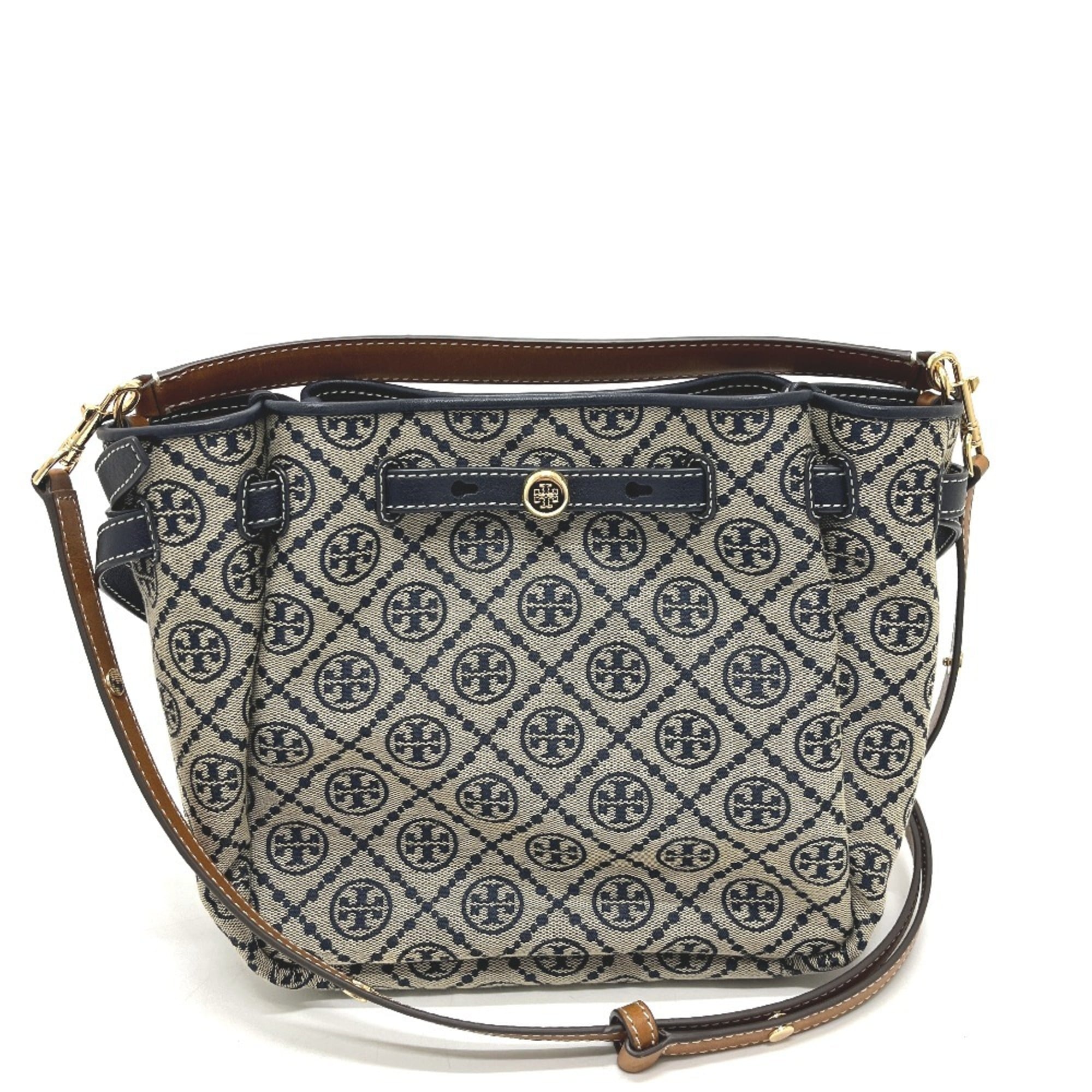 Tory Burch Navy Canvas Handbag Tote Bag (Pre-Owned)