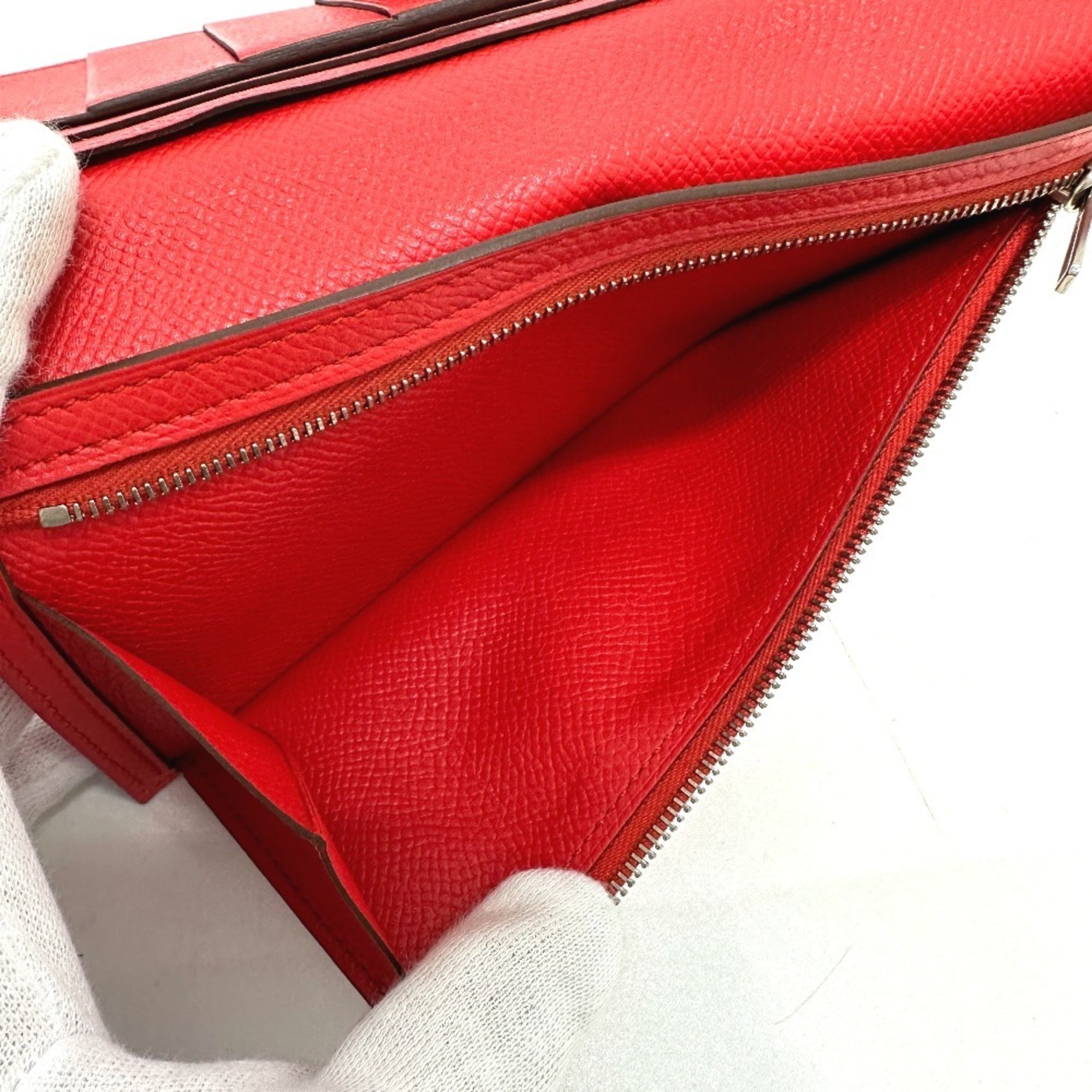 Hermes Red Color Epsom Leather Long Wallet (Bi-Fold) (Pre-Owned)