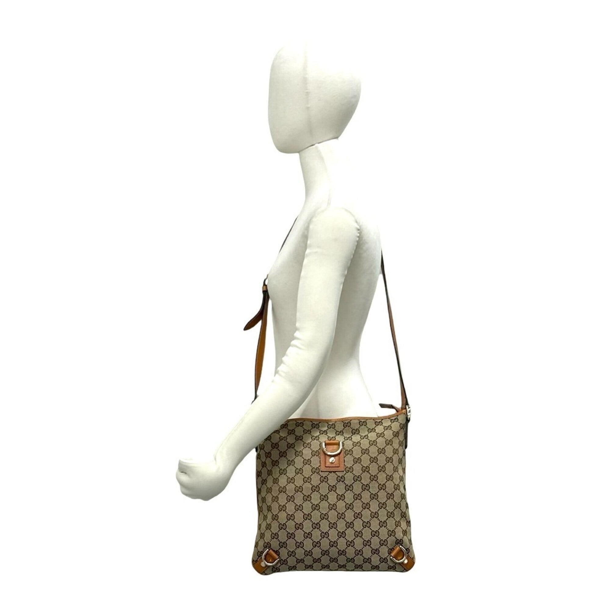 Gucci Brown Canvas Leather Shoulder Bag Tote Bag (Pre-Owned)
