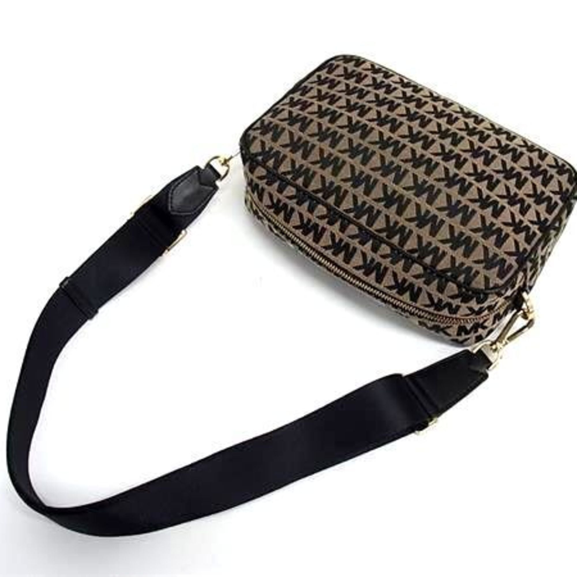 Michael Kors Beige Black Canvas Leather Handbag Shoulder Bag (Pre-Owned)