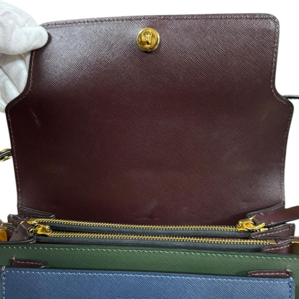 Marni Brown Green Navy Leather Shoulder Bag (Pre-Owned)