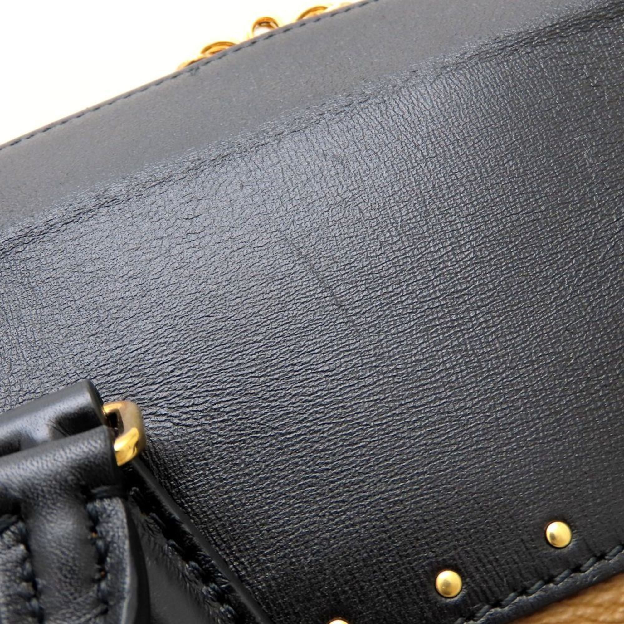 Louis Vuitton Black Brown Canvas Leather Handbag (Pre-Owned)