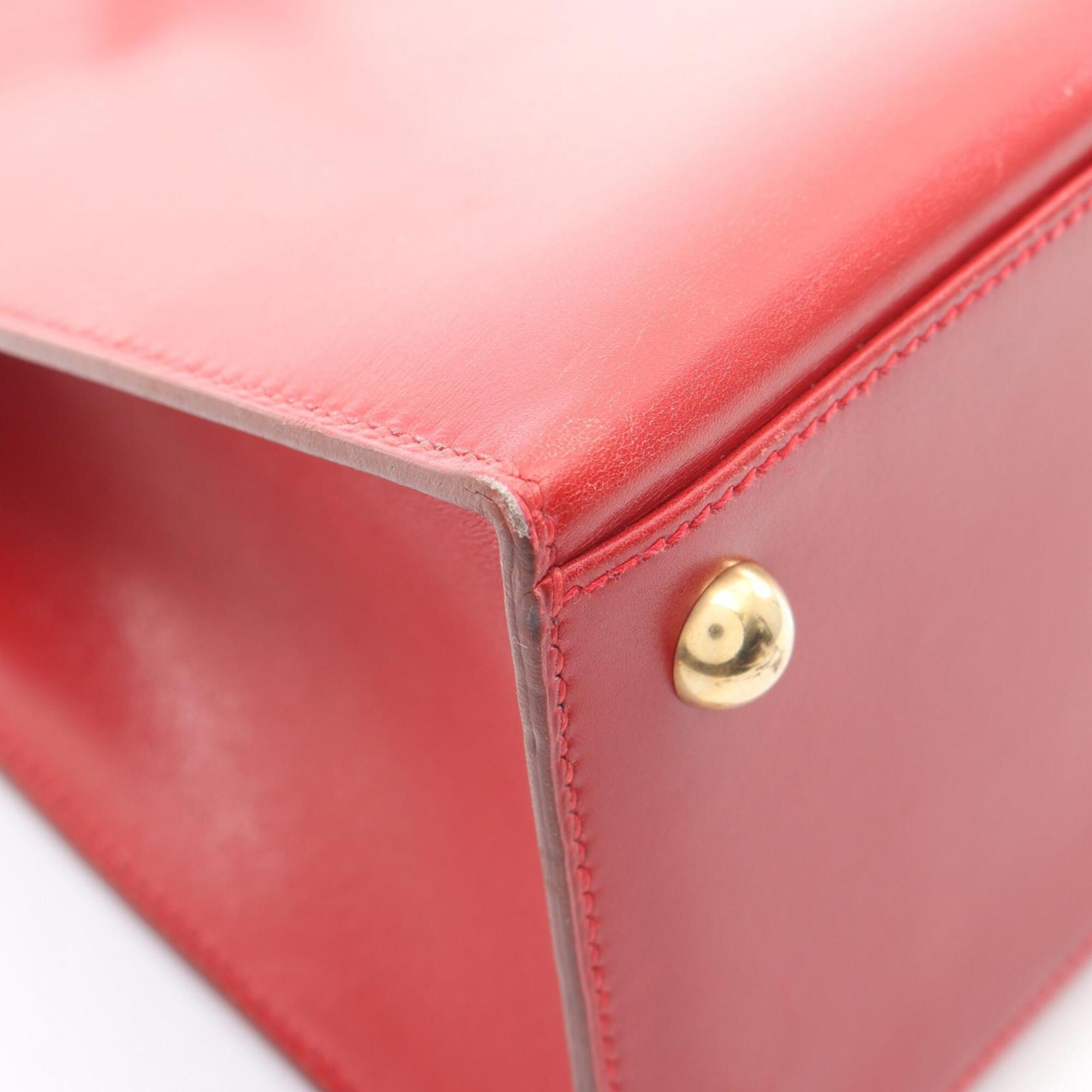 Hermes Red Color Box Calf Leather Leather Handbag (Pre-Owned)