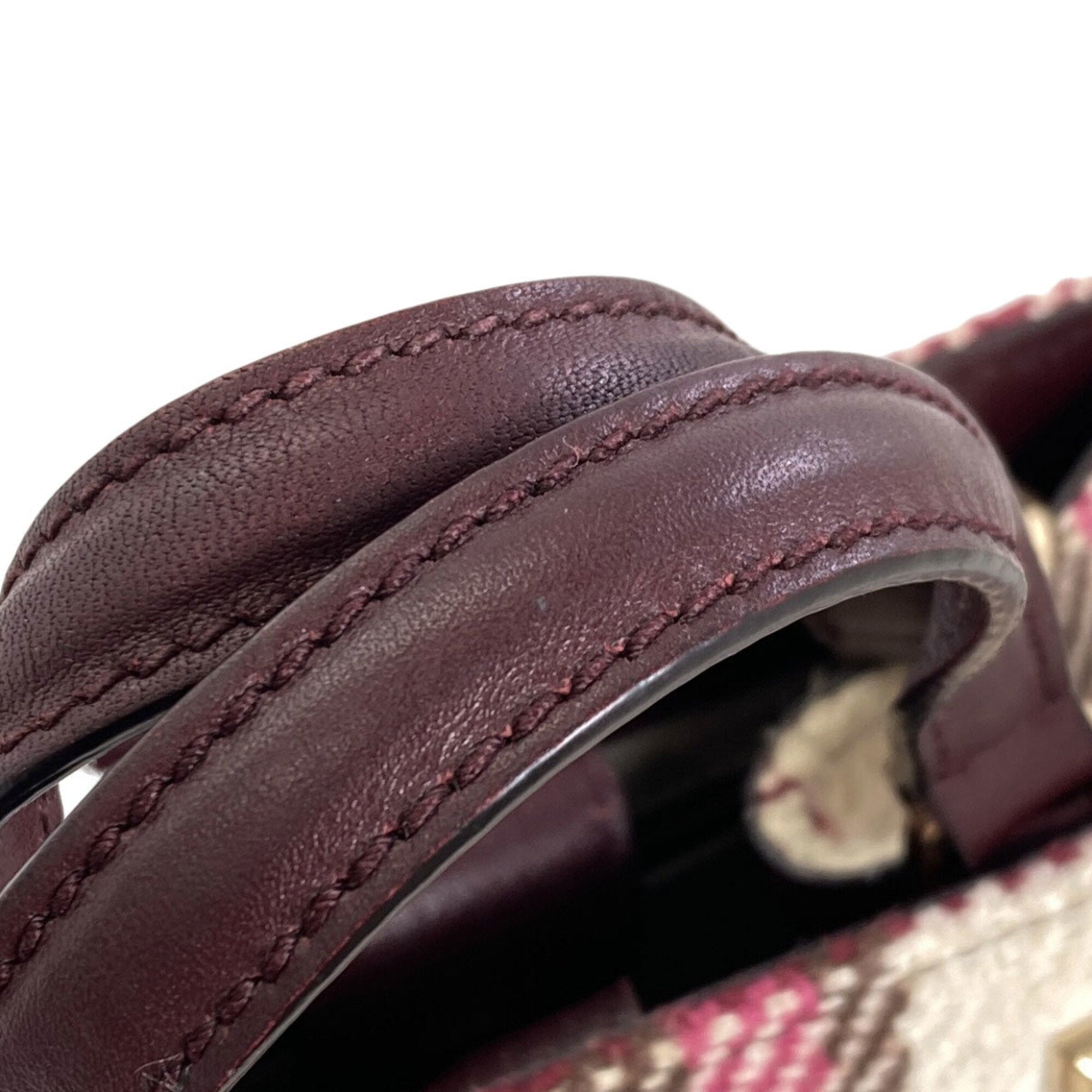 Jimmy Choo Beige Bordeaux Pink Wool Leather Handbag (Pre-Owned)