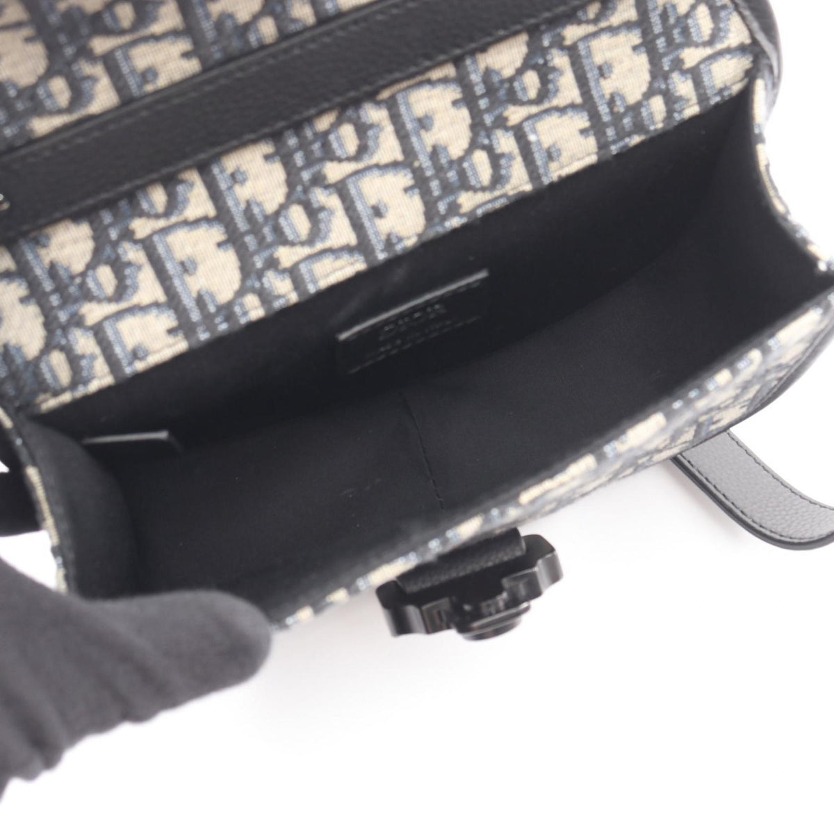 Christian Dior Beige Black Blue Canvas Shoulder Bag (Pre-Owned)