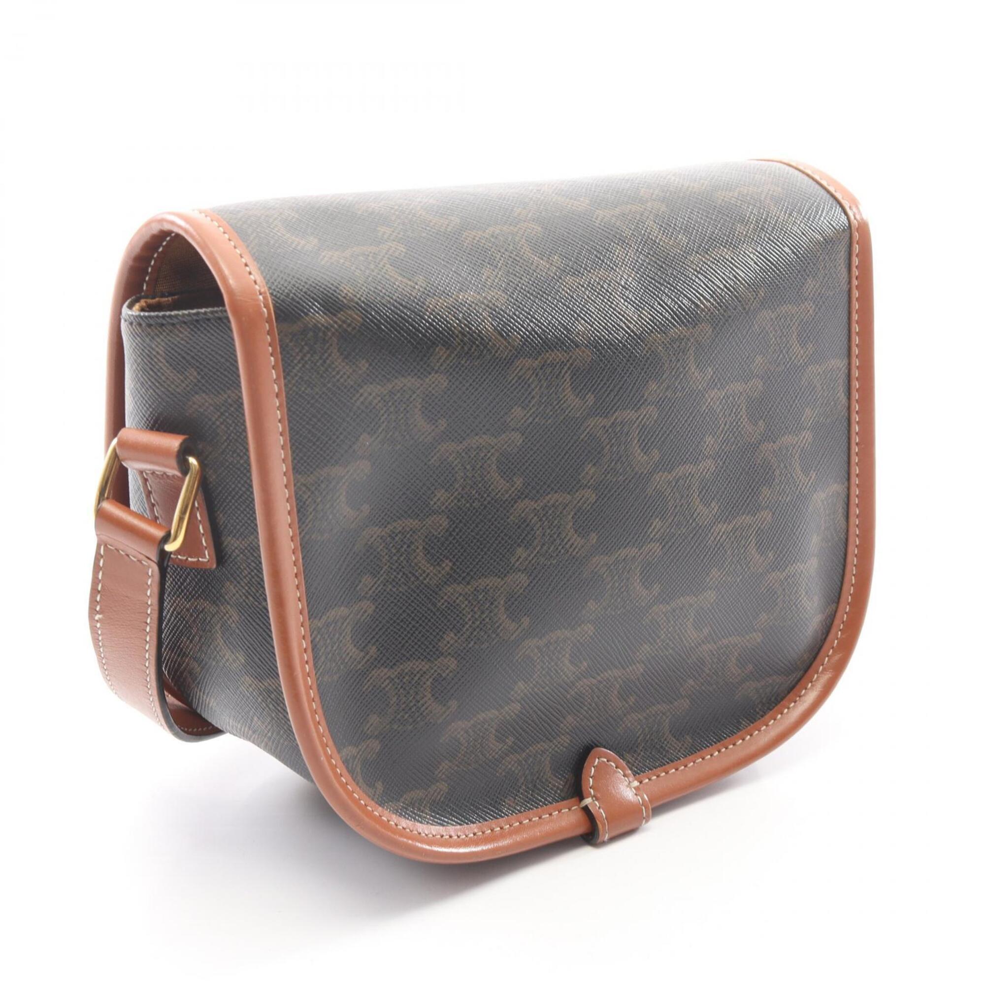 Celine Black Brown Coated Canvas Leather Handbag Shoulder Bag (Pre-Owned)