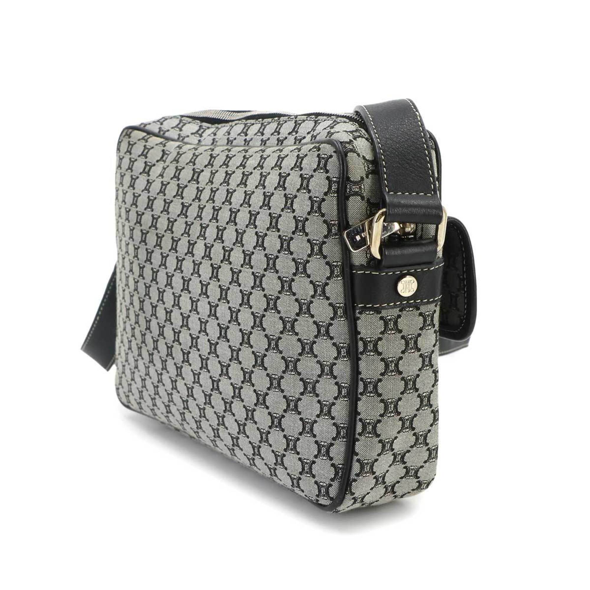 Celine Black Gray Canvas Leather Handbag Shoulder Bag (Pre-Owned)