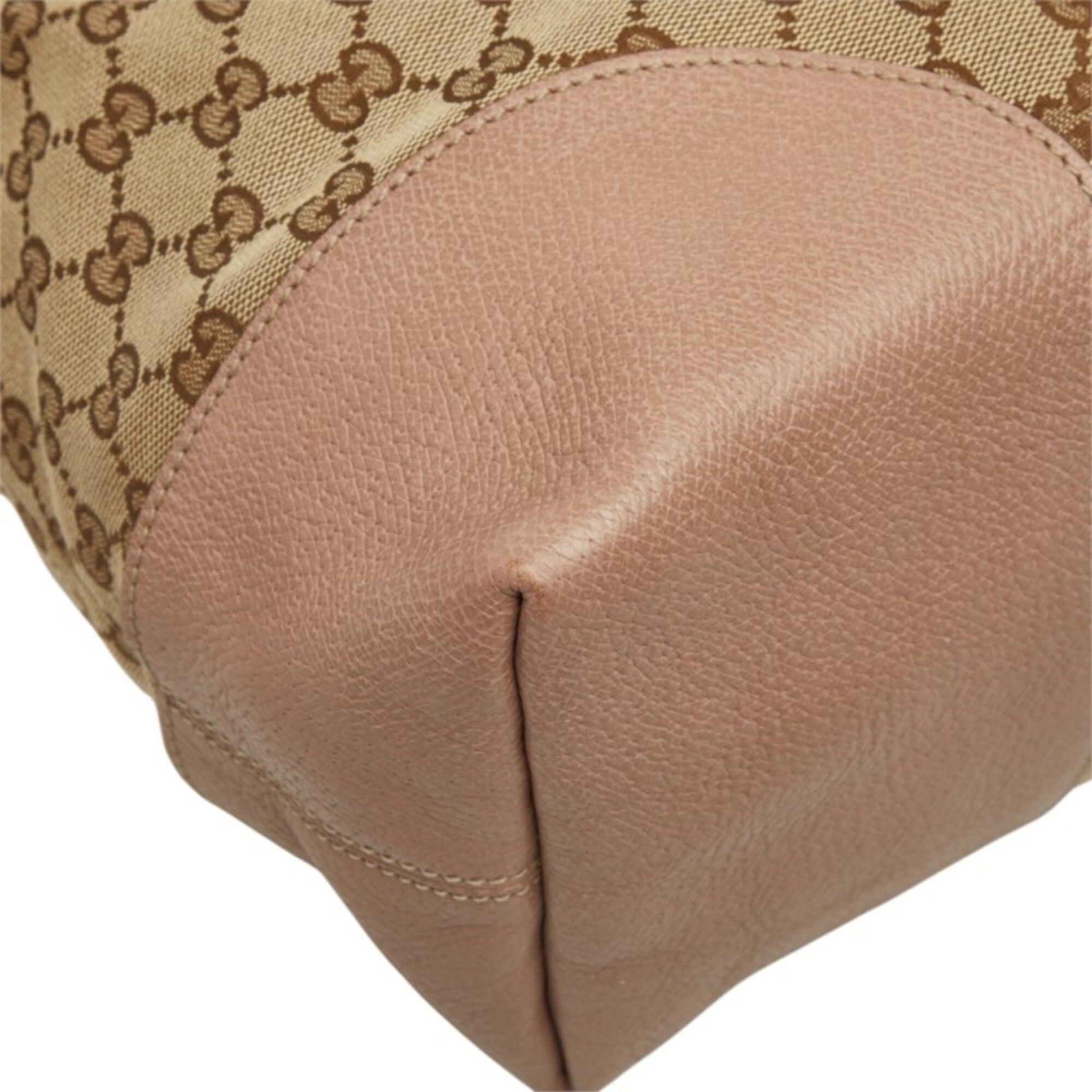 Gucci Beige Pink Canvas Leather Handbag Shoulder Bag (Pre-Owned)