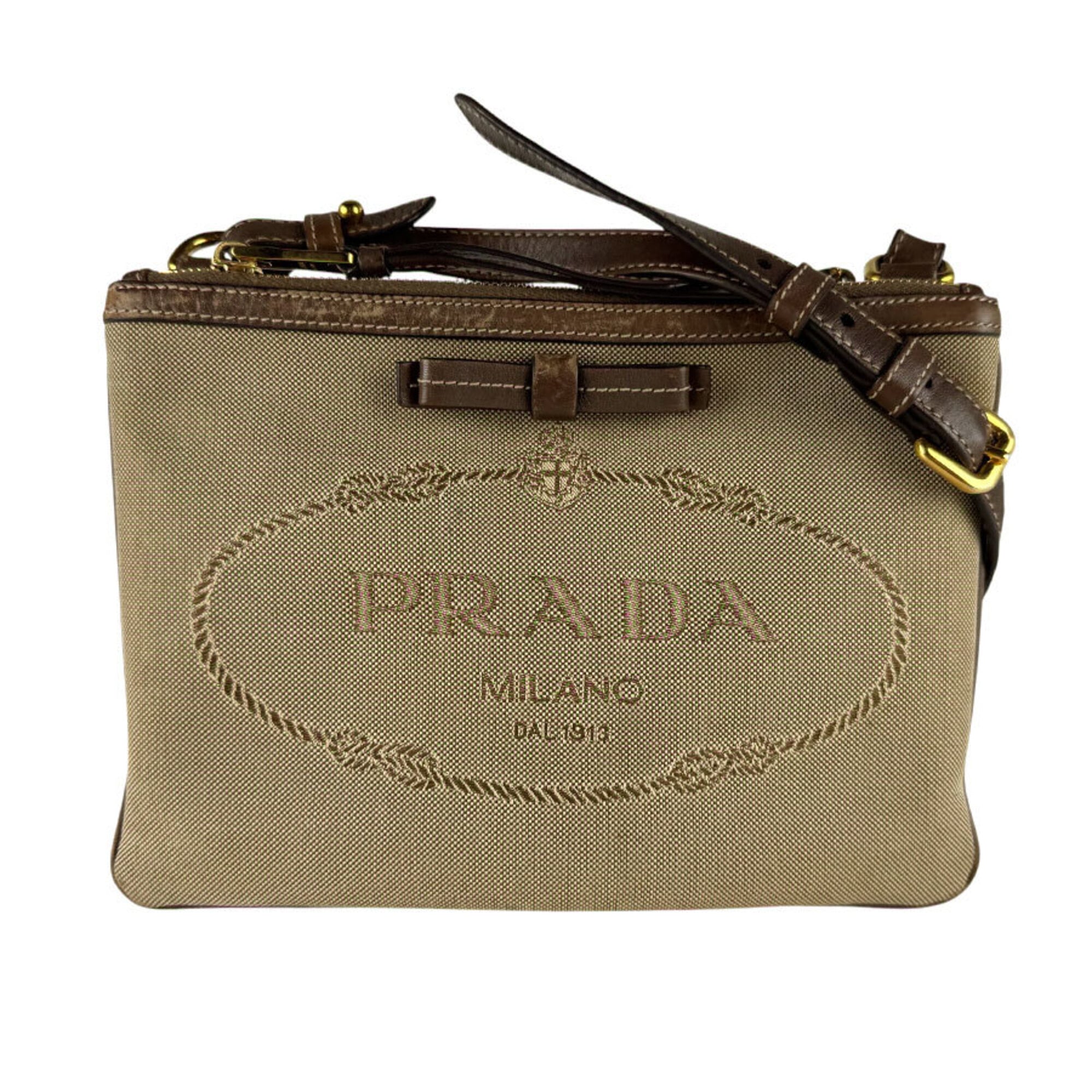Prada Brown Canvas Leather Shoulder Bag (Pre-Owned)