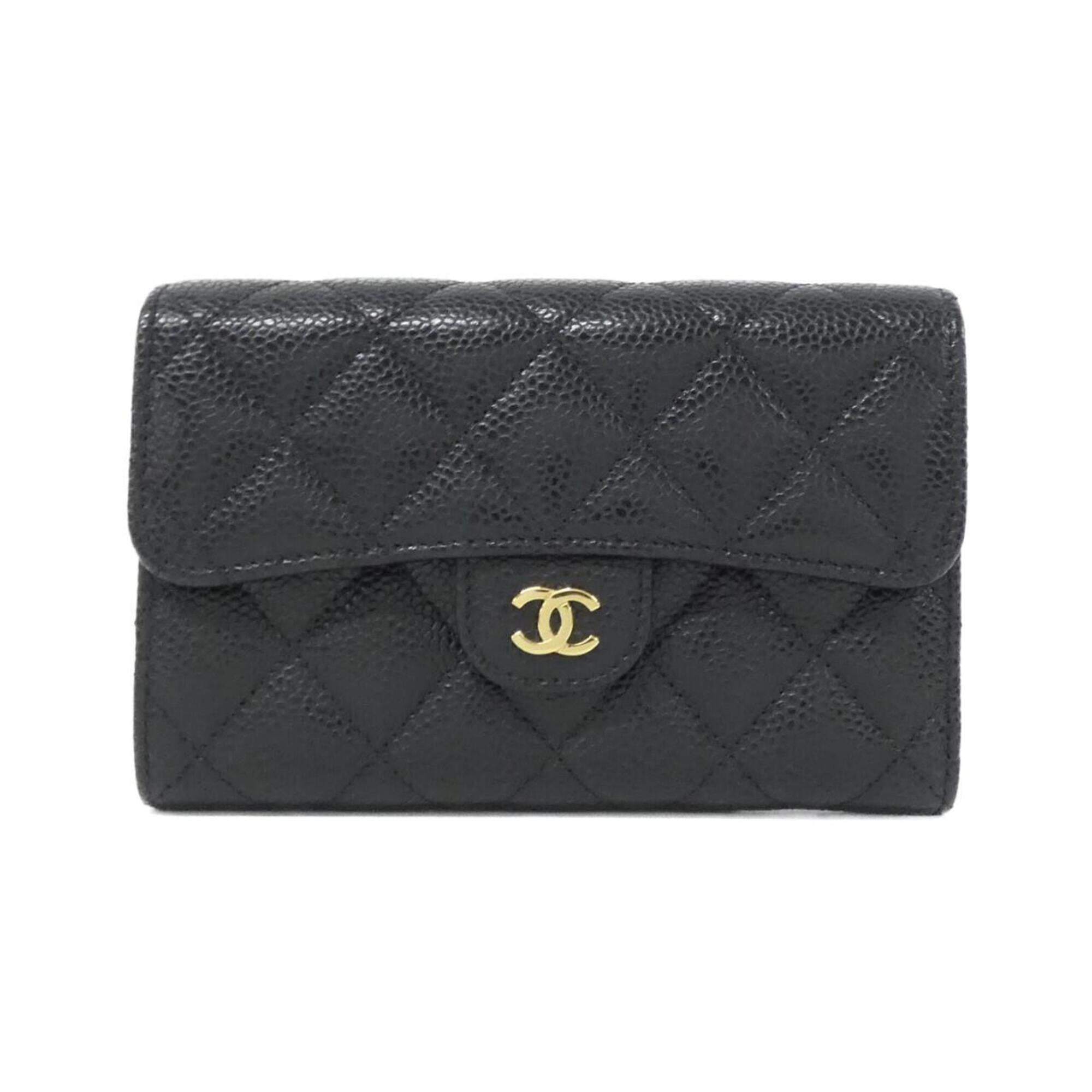 Chanel Black Bordeaux Grained Calfskin Wallet (Tri-Fold) (Pre-Owned)