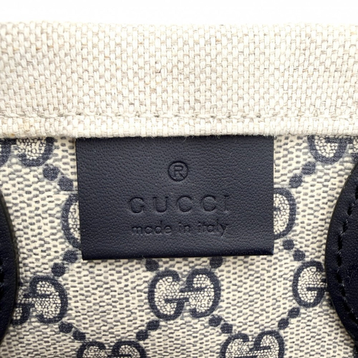 Gucci Beige Navy Cotton Canvas Leather Handbag Shoulder Bag (Pre-Owned)
