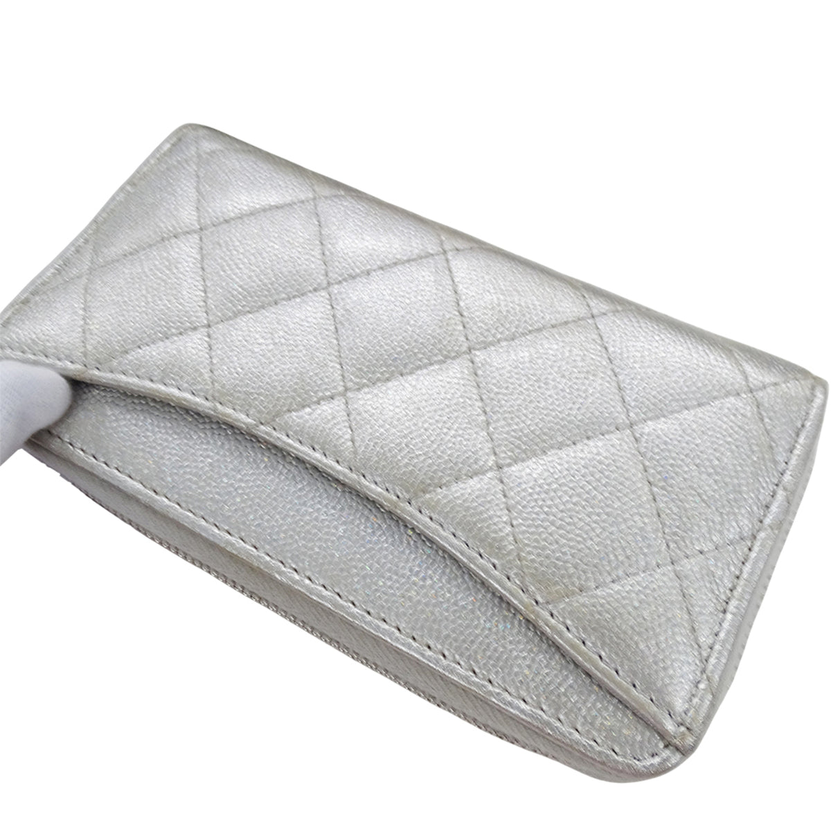 Chanel Silver Grained Calfskin Chain/Shoulder Wallet (Pre-Owned)