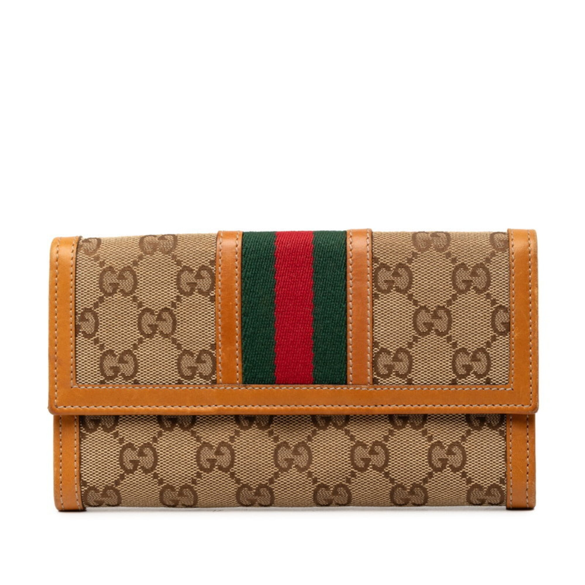 Gucci Brown Canvas Leather Long Wallet (Bi-Fold) (Pre-Owned)