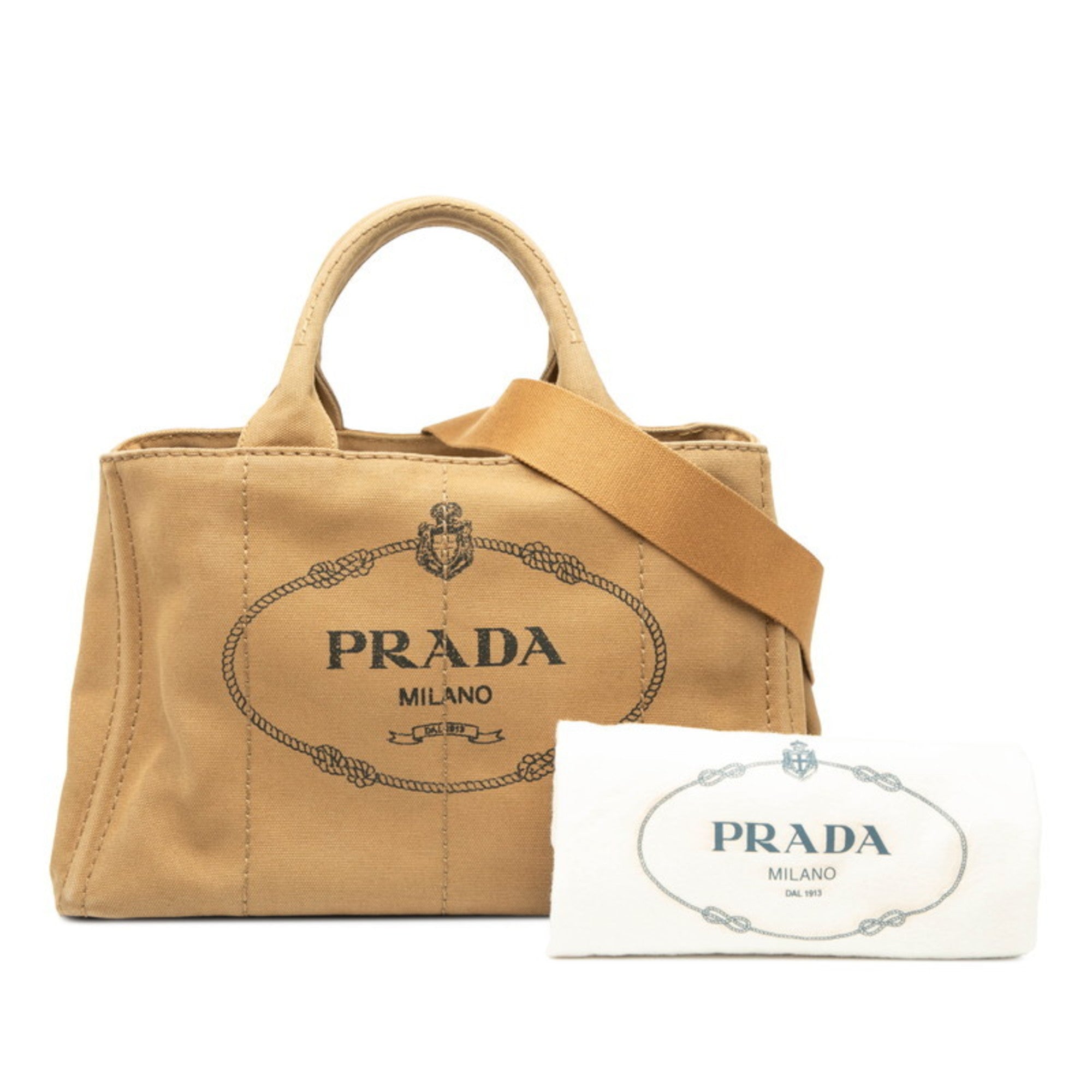 Prada Brown Canvas Shoulder Bag Tote Bag (Pre-Owned)
