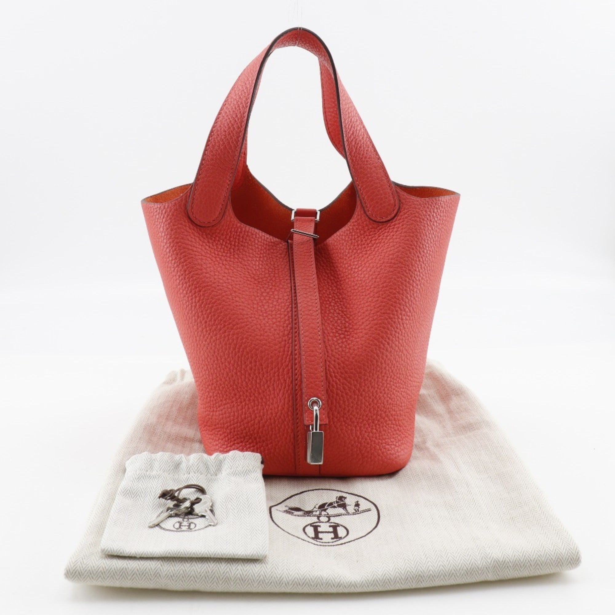 Hermes Pink Red Color Taurillon Clemence Leather Handbag (Pre-Owned)