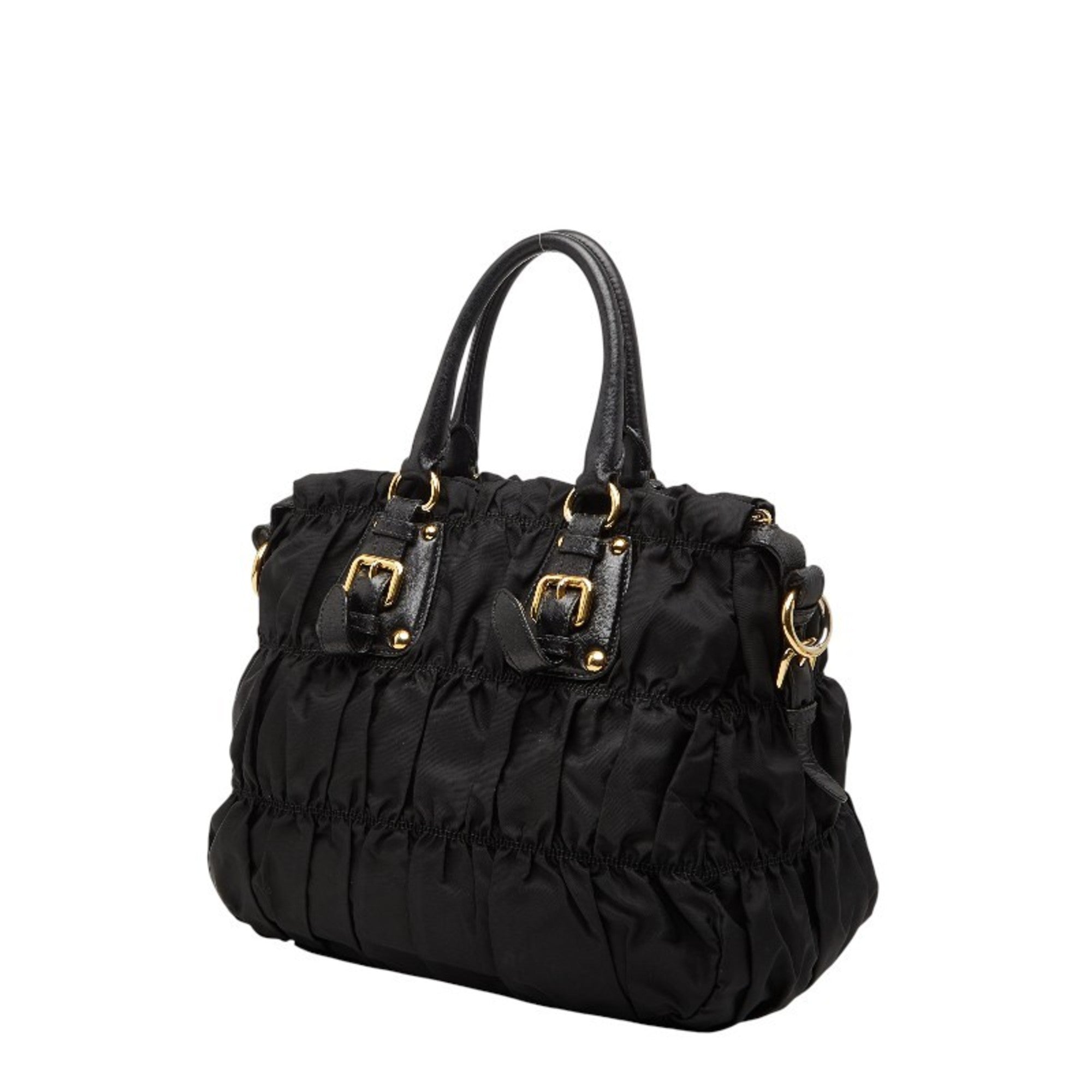 Prada Black Nylon Leather Shoulder Bag Tote Bag (Pre-Owned)