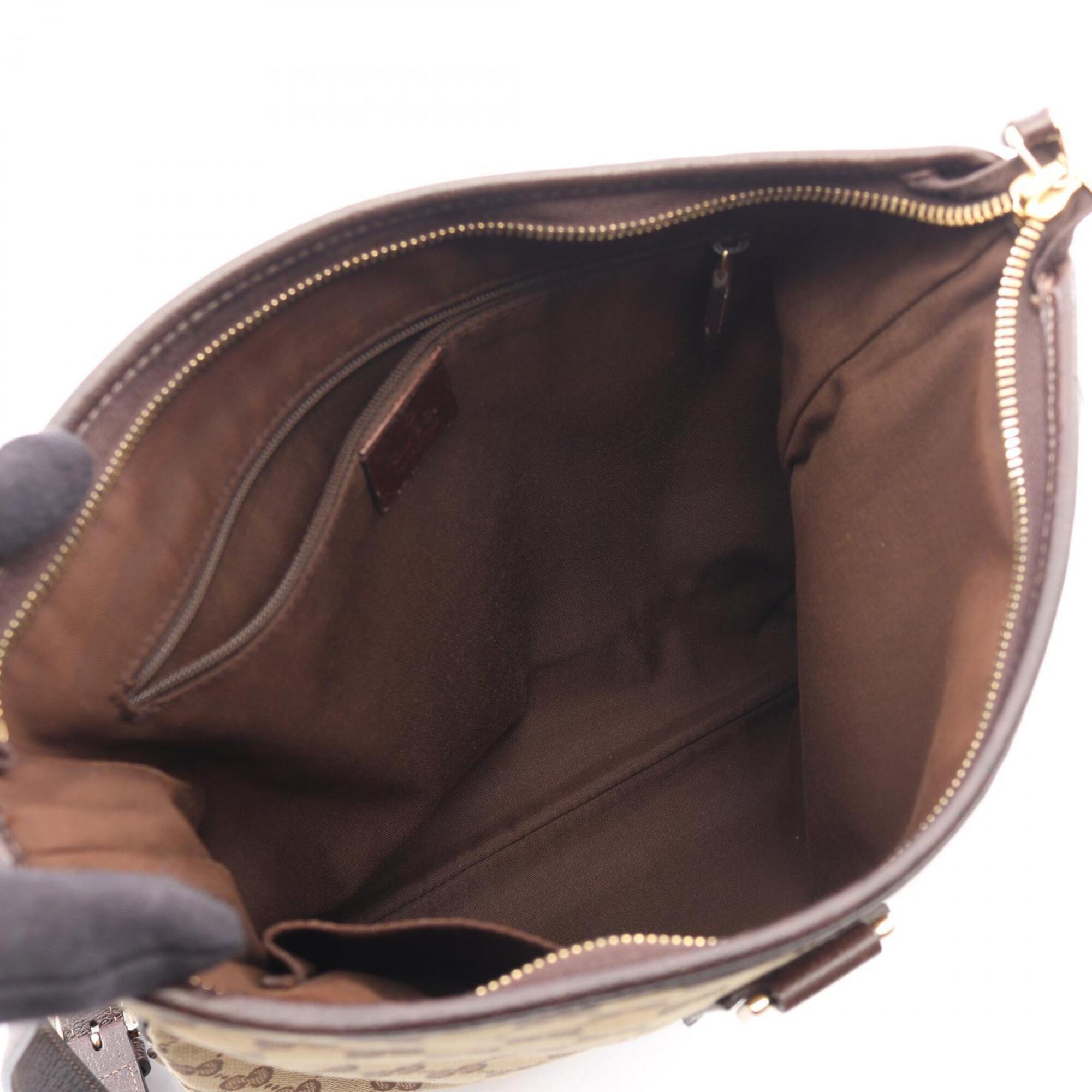 Gucci Beige Brown Canvas Leather Handbag Shoulder Bag (Pre-Owned)