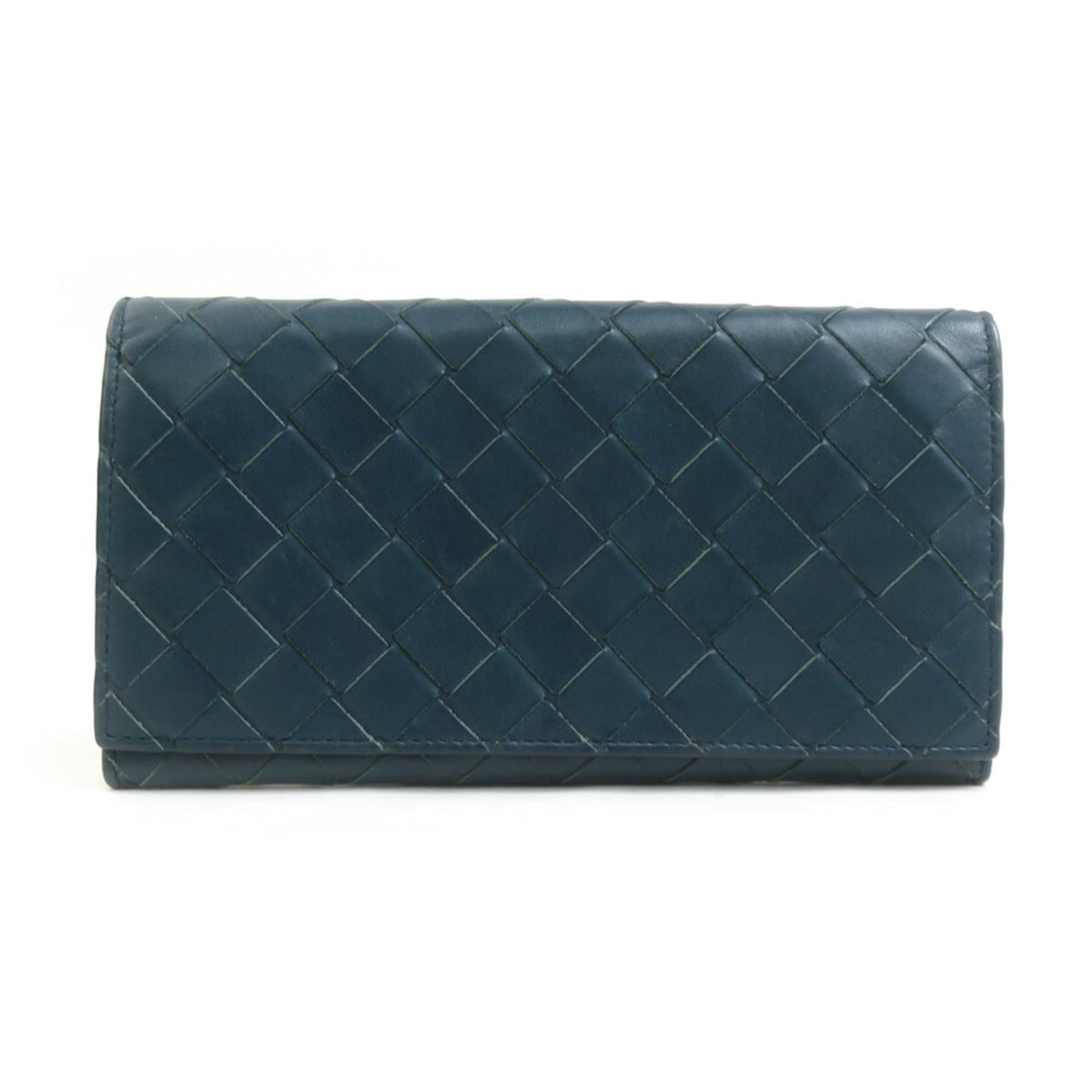 Bottega Veneta Blue Green Intrecciato Long Wallet (Bi-Fold) (Pre-Owned)