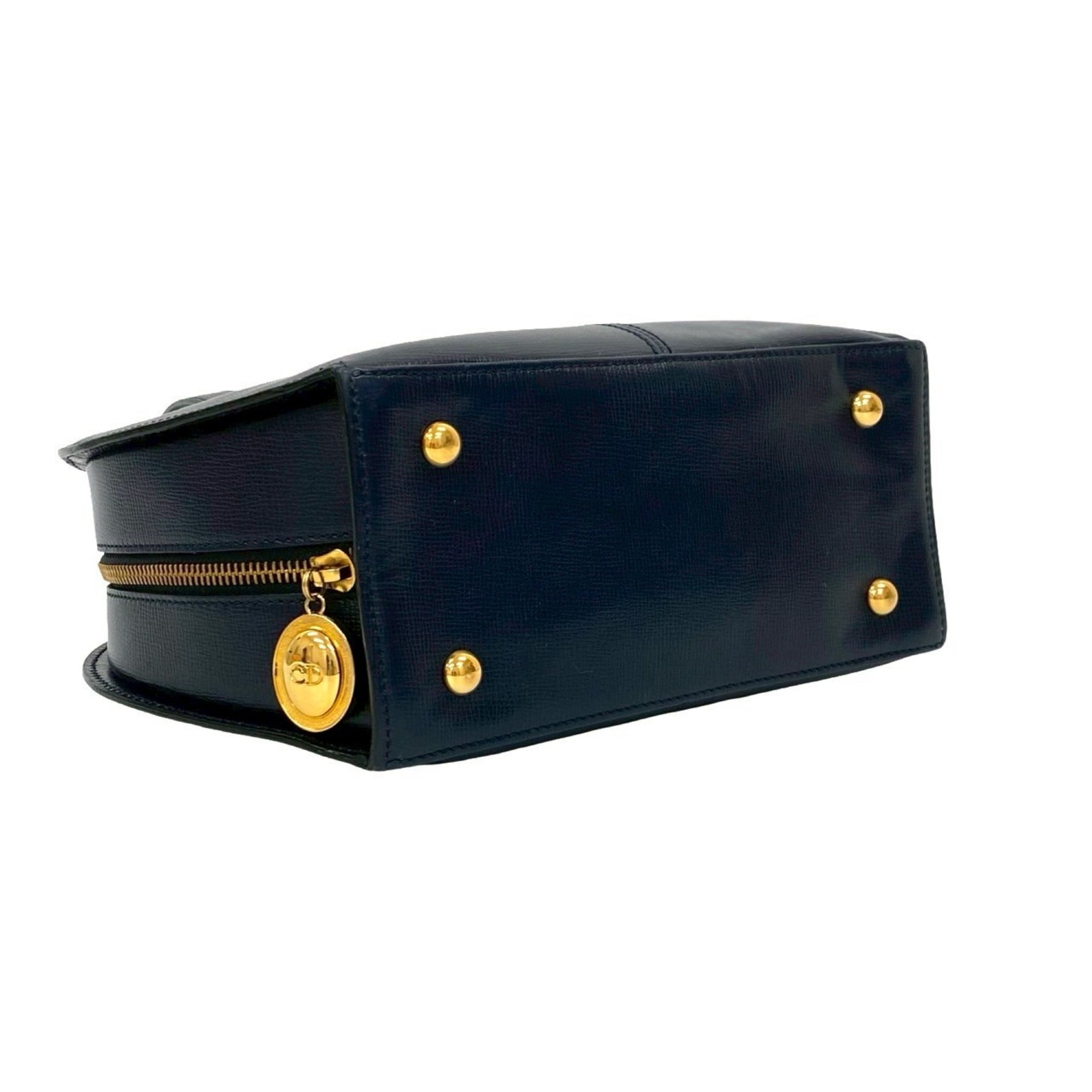 Christian Dior Navy Leather Boston Bag Handbag Tote Bag (Pre-Owned)
