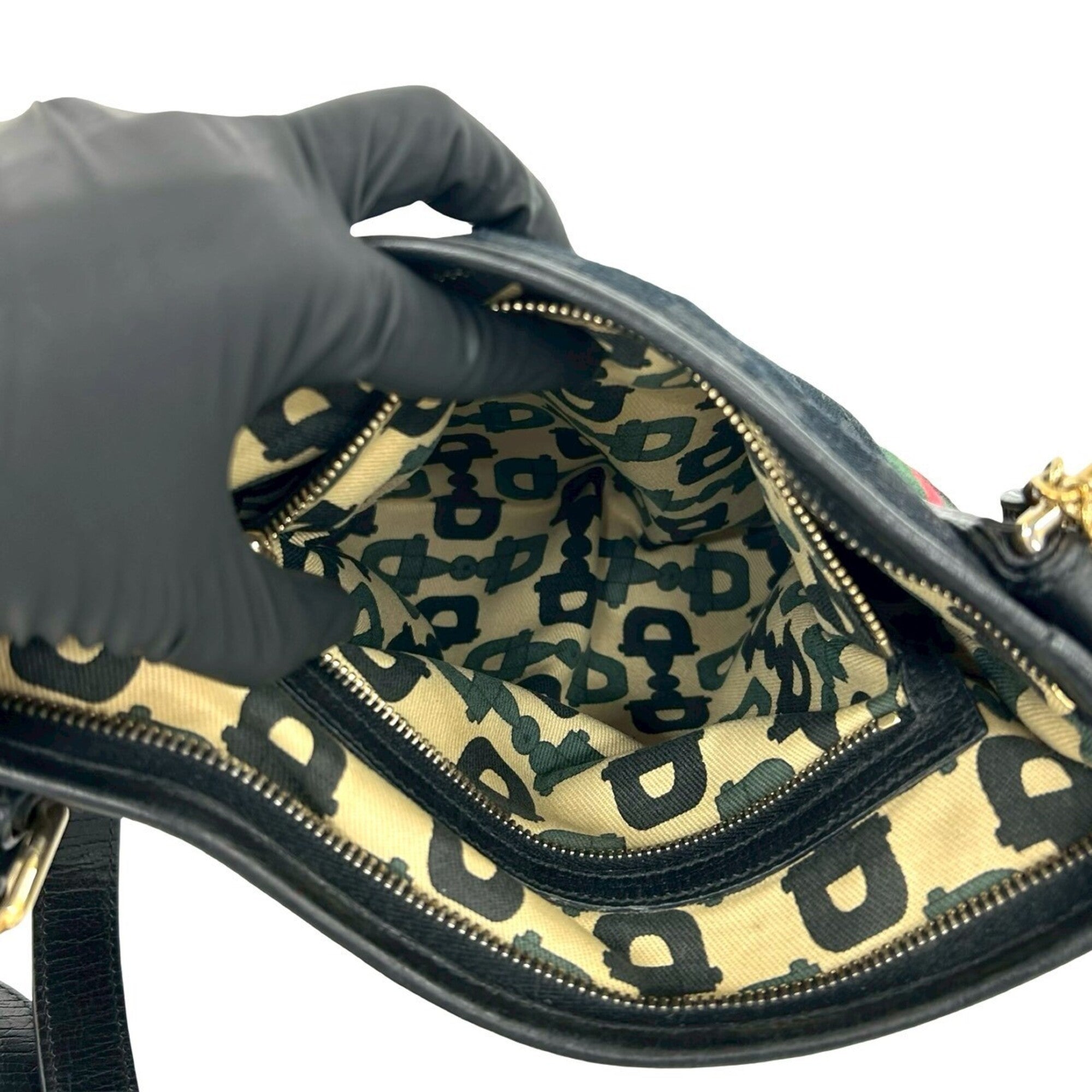 Gucci Black Green Red Color Canvas Leather Pochette Shoulder Bag (Pre-Owned)
