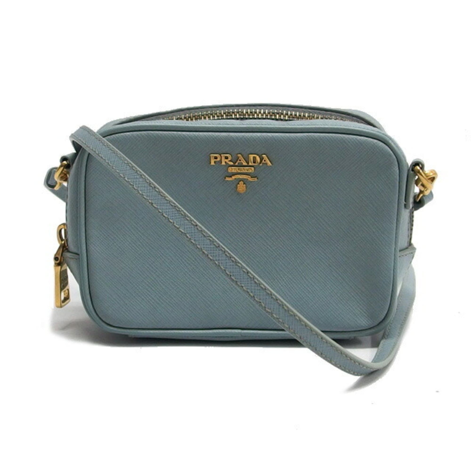 Prada Saffiano Light Blue Leather Pochette Shoulder Bag (Pre-Owned)