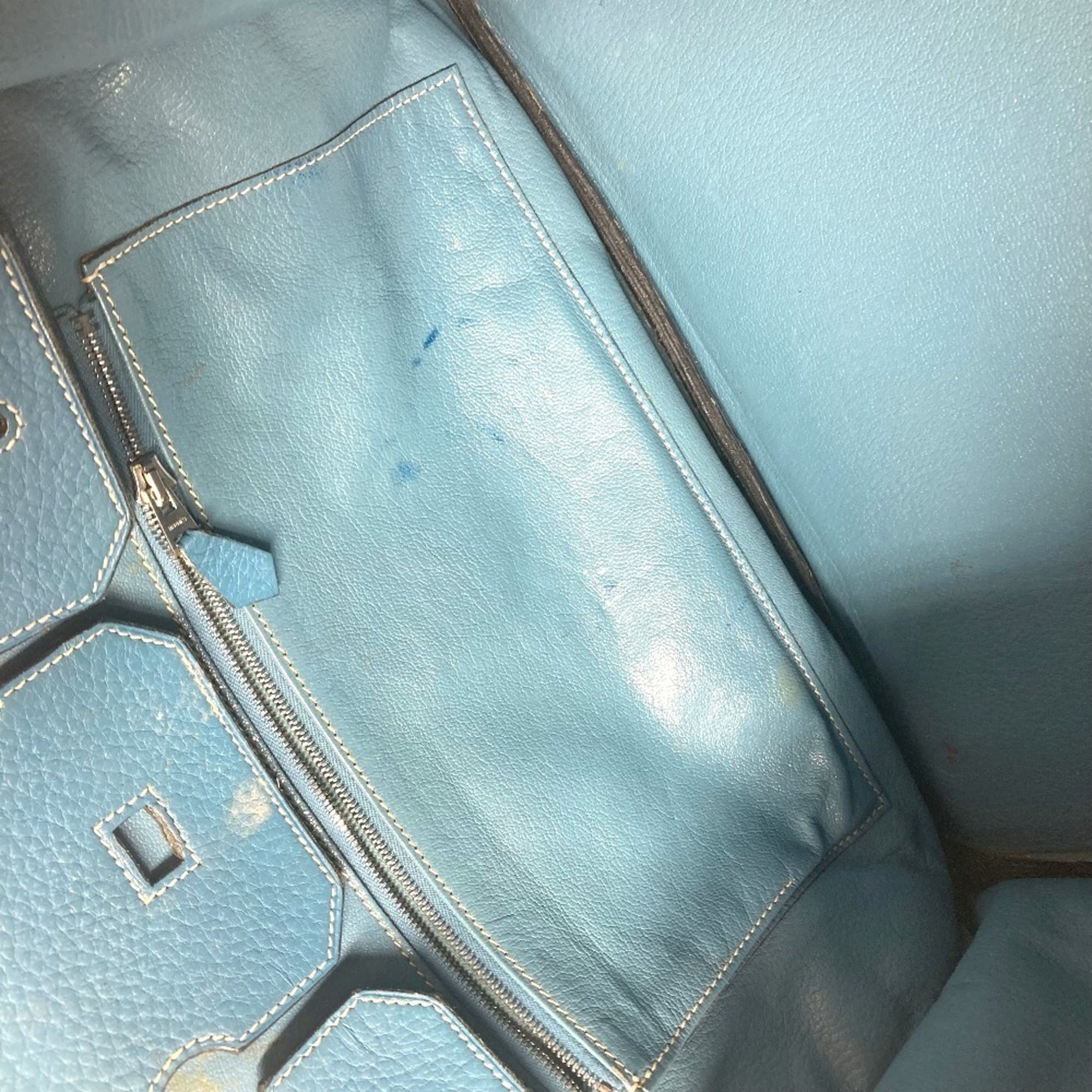 Hermes Birkin Blue Taurillon Clemence Leather Handbag Tote Bag (Pre-Owned)
