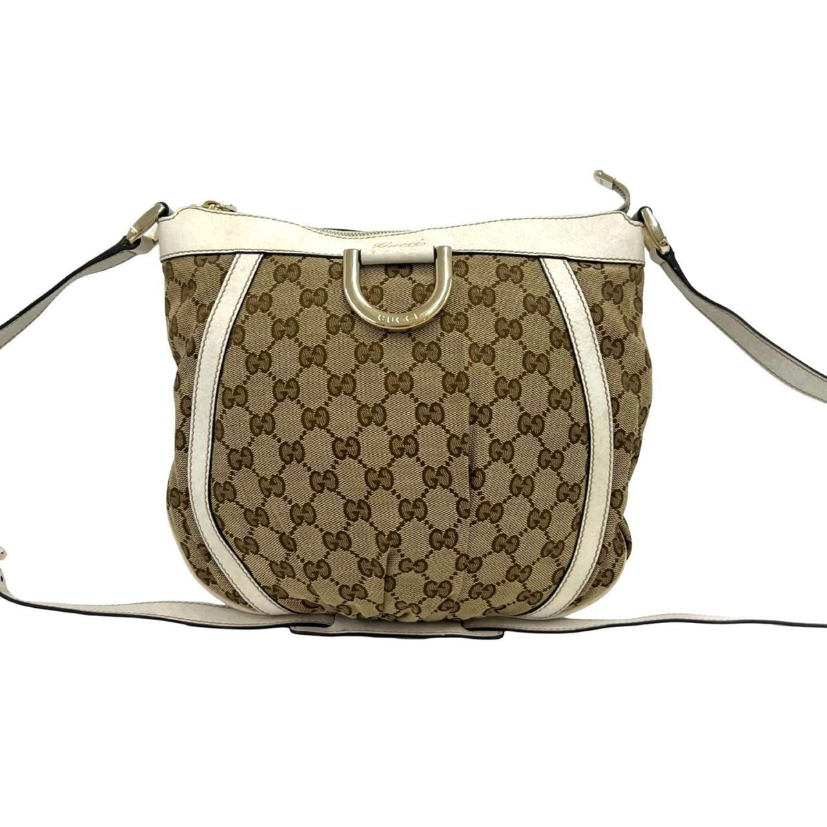 Gucci Brown White Canvas Leather Crossbody Bag Pochette Shoulder Bag (Pre-Owned)
