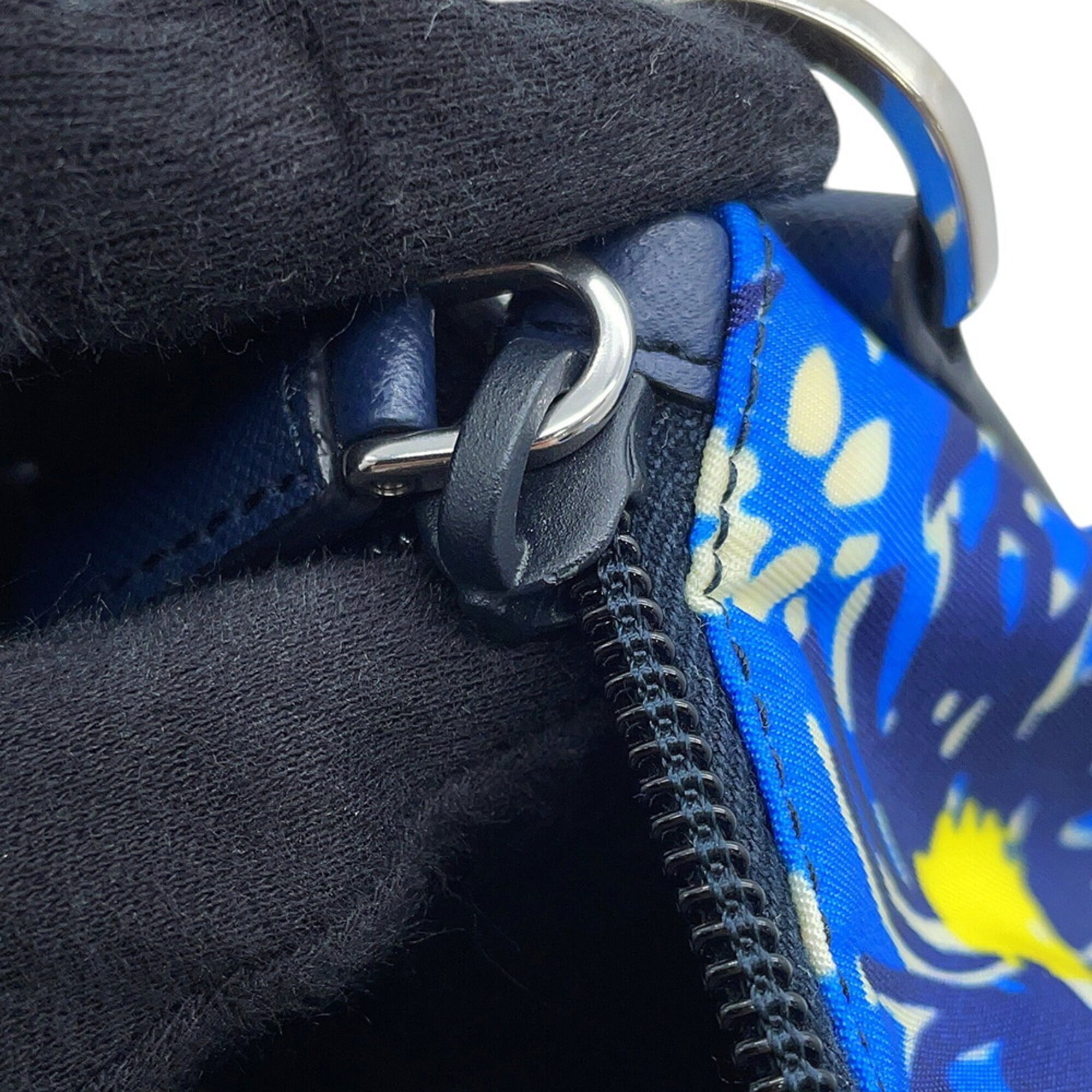 Prada Blue Yellow Nylon Leather Handbag Shoulder Bag Tote Bag (Pre-Owned)