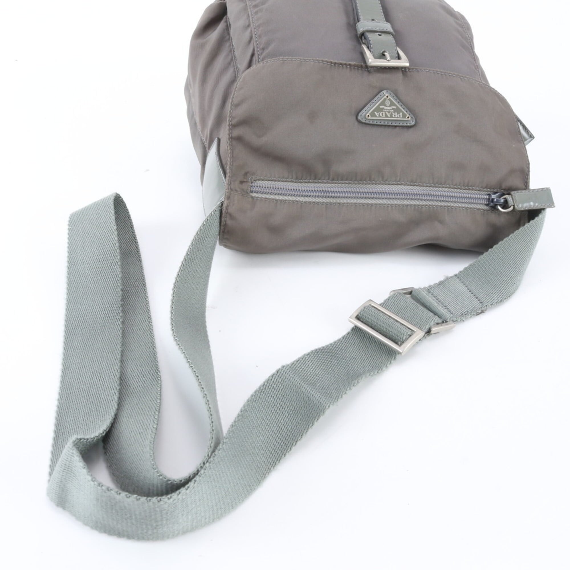 Prada Gray Nylon Leather Shoulder Bag (Pre-Owned)